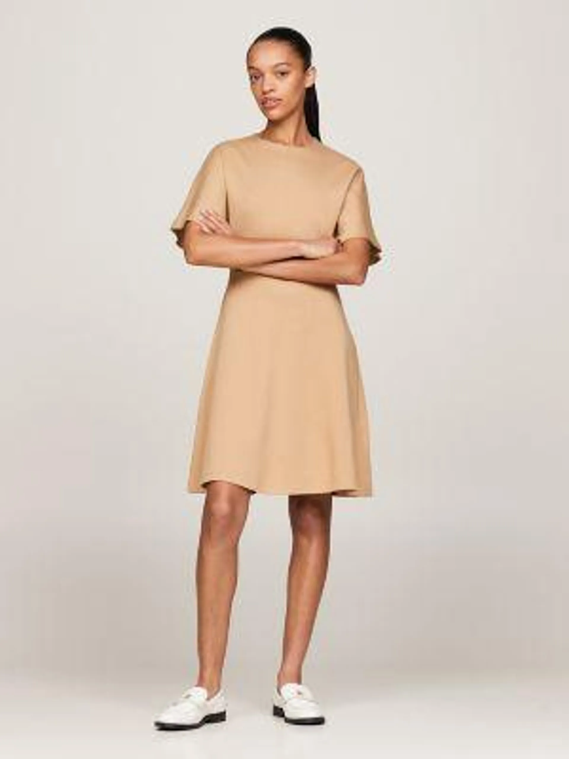 Solid Short-Sleeve Fit And Flare Dress