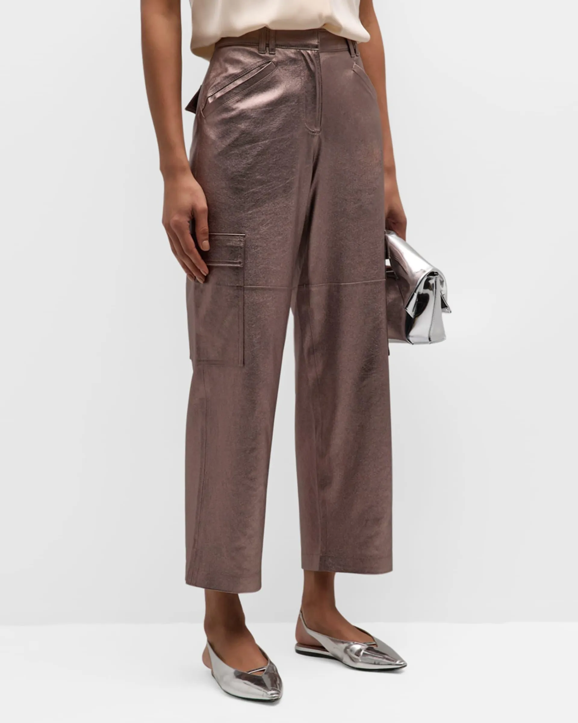 Diana Cropped Straight-Leg Metallic Pants