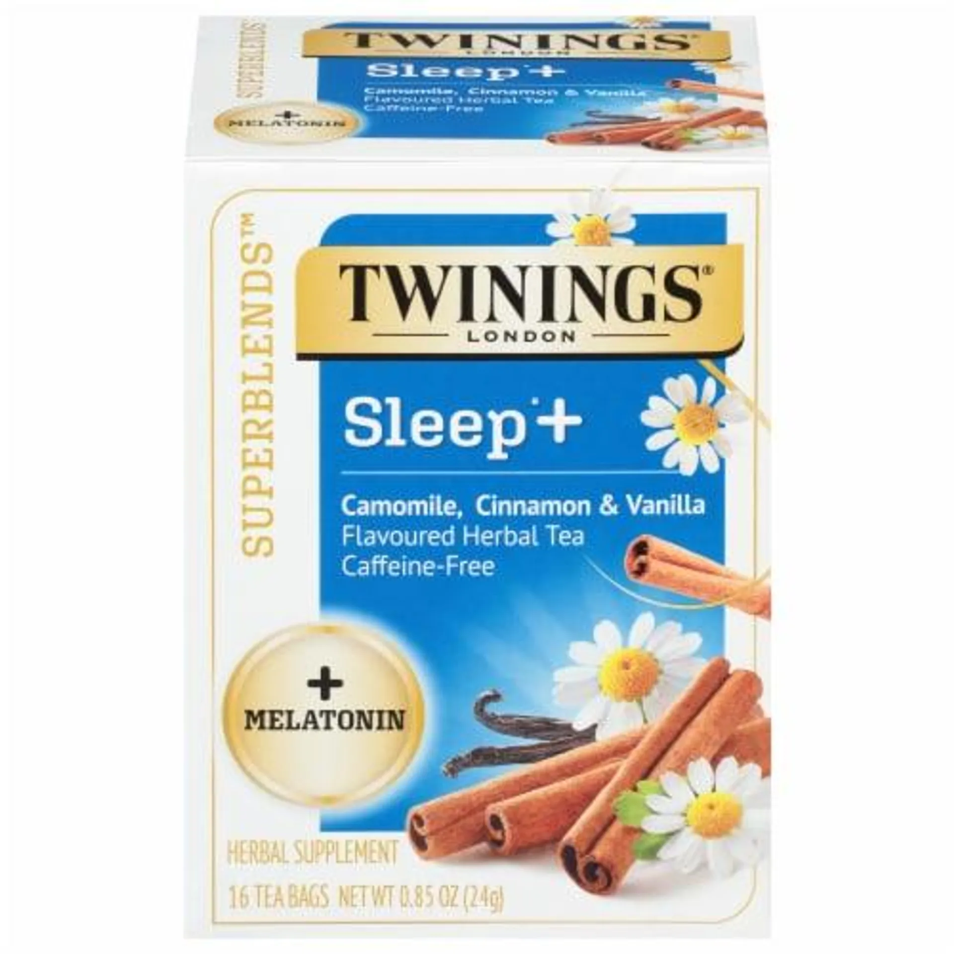 Twinings® of London Sleep+ Melatonin Camomile, Cinnamon, & Vanilla Flavoured Herbal Tea