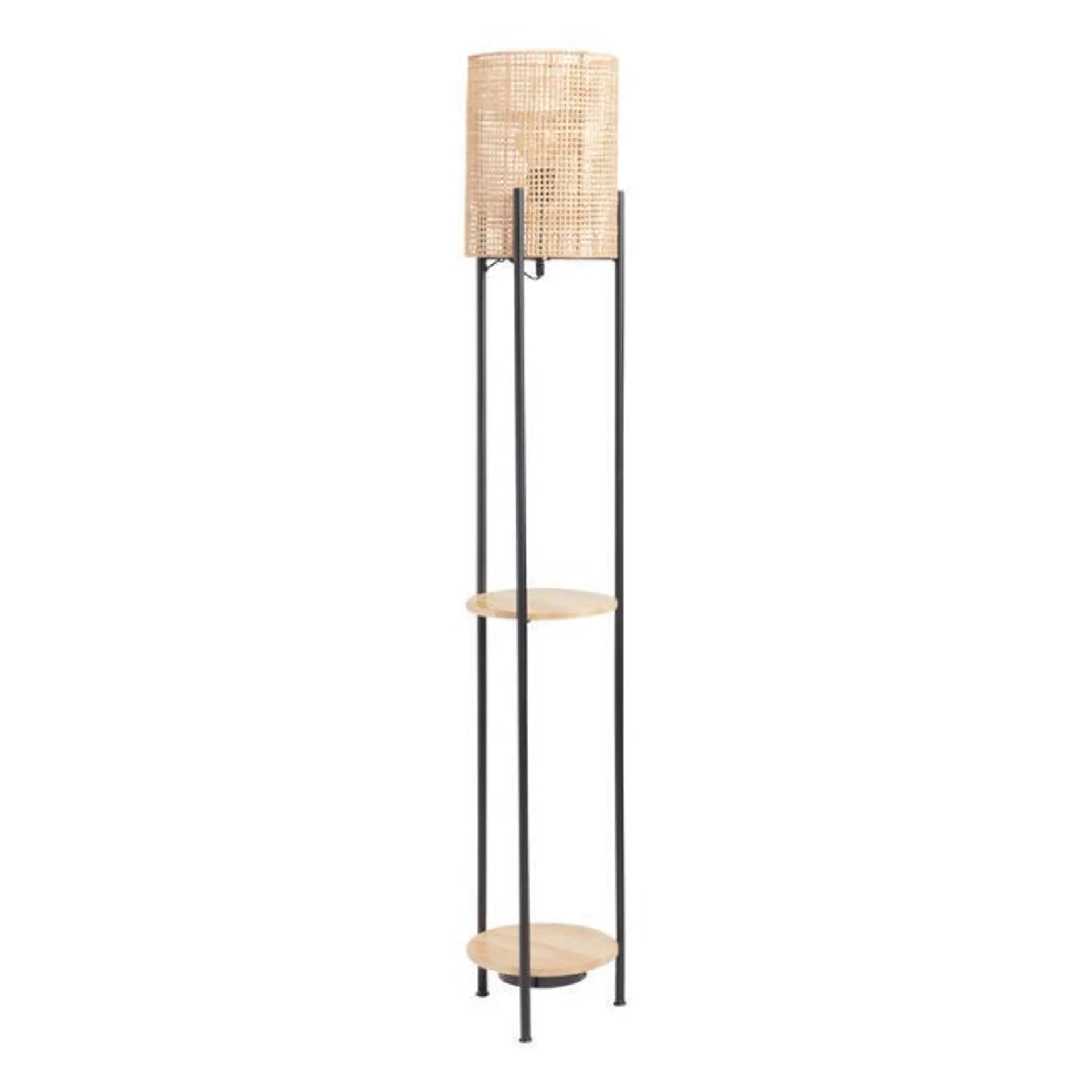 Tristan Natural And Black Rattan Floor Lamp With Shelves