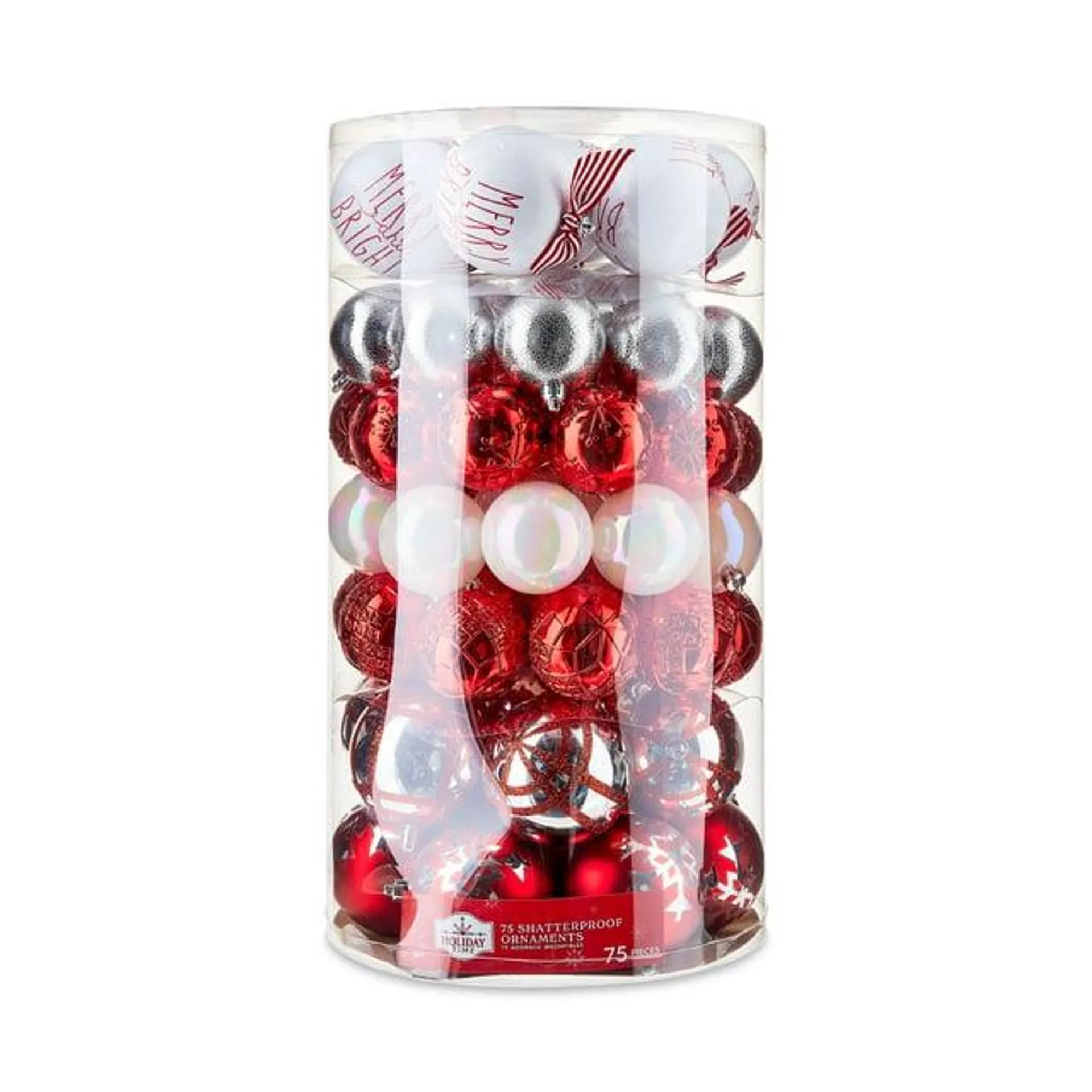 Red and White Shatterproof Christmas Ball Ornaments, 75 Count, by Holiday Time