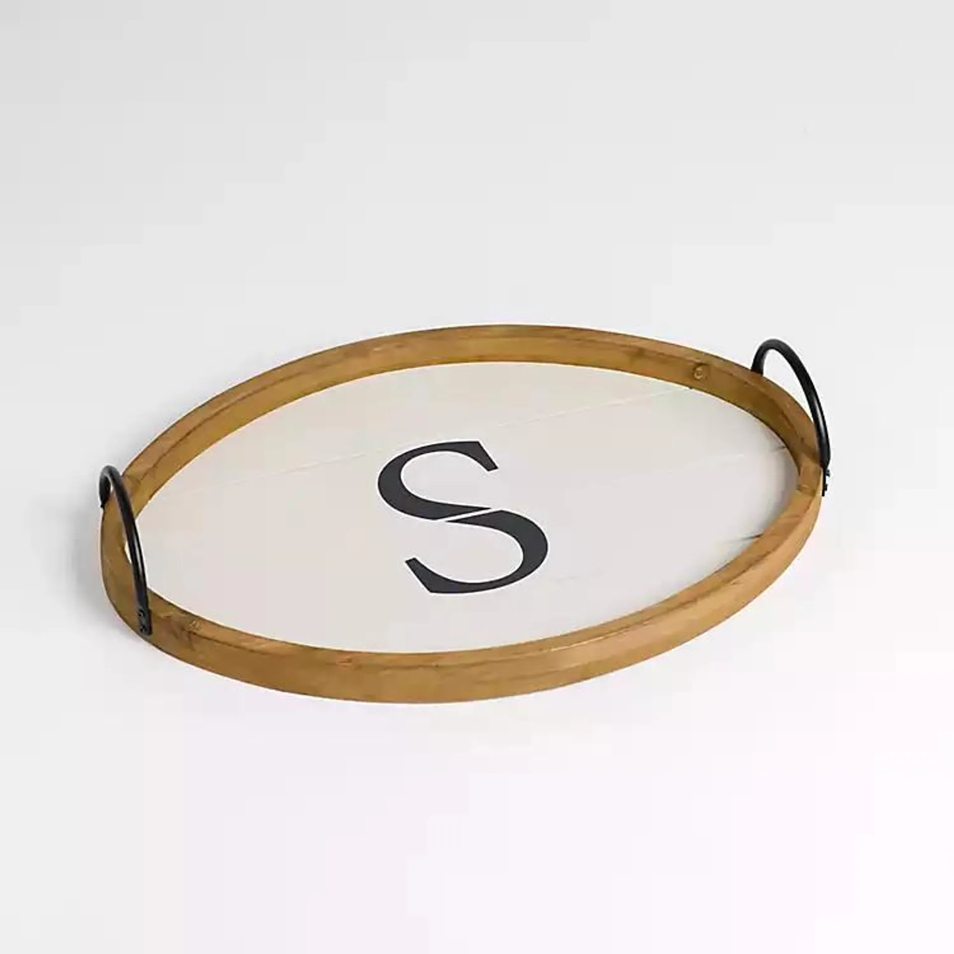 Oval White Wood Monogram S Tray