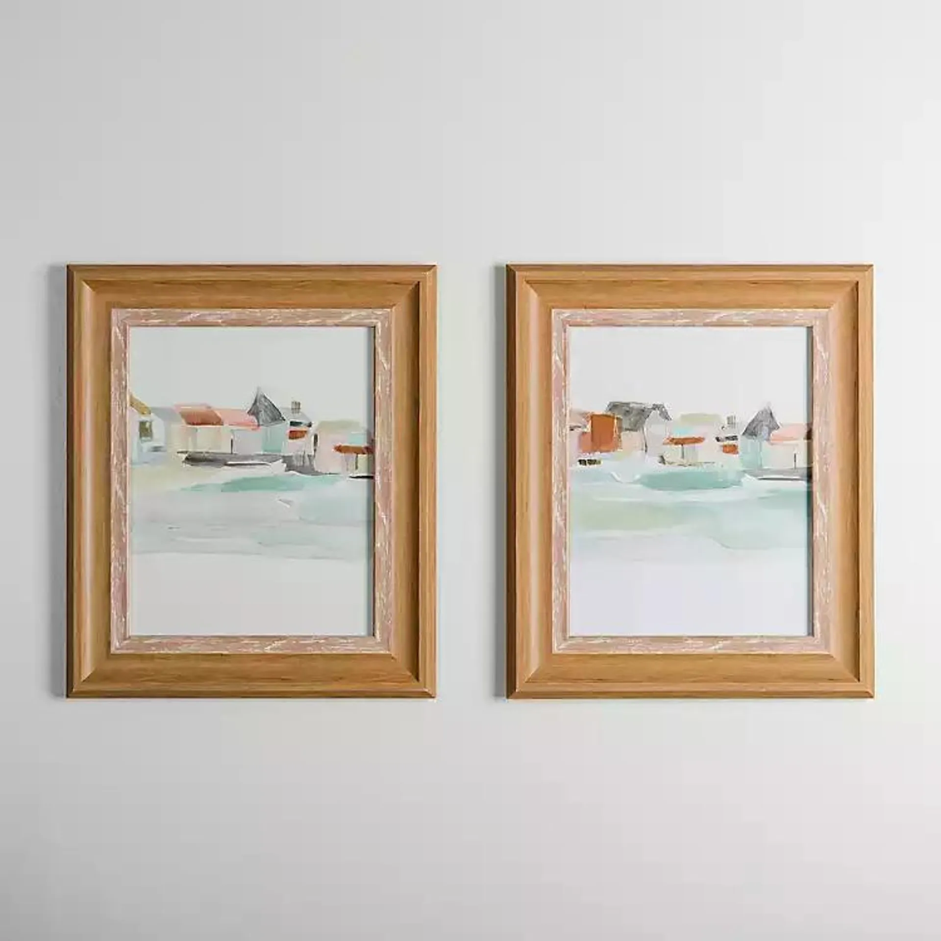 Pastel Beach Houses Framed Art Prints, Set of 2