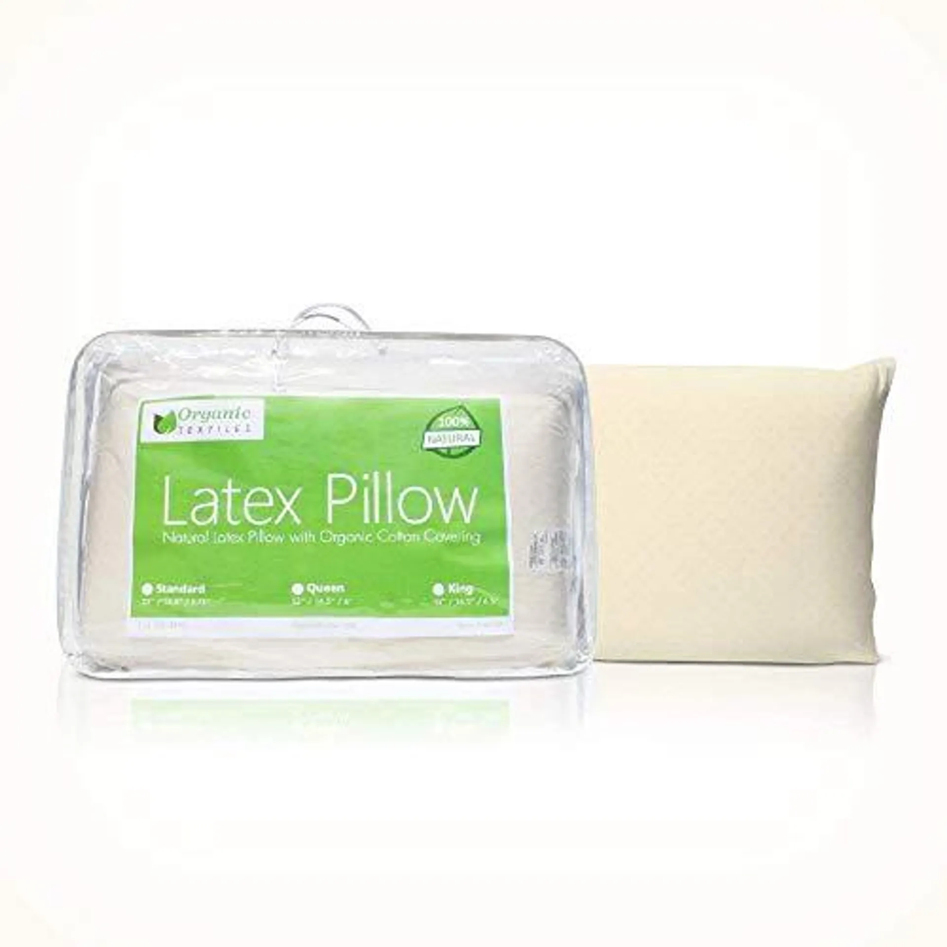 Organictextiles Natural Latex Pillow (Standard, Medium Firm), with 100% Organic Cotton Cover Protector, Hypoallergenic, No Toxic Memory Foam