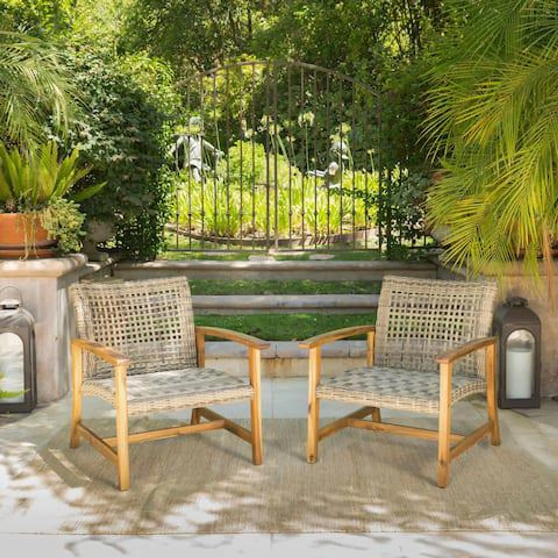 Hampton Outdoor Wood/Wicker Club Chair (Set of 2) by Christopher Knight Home