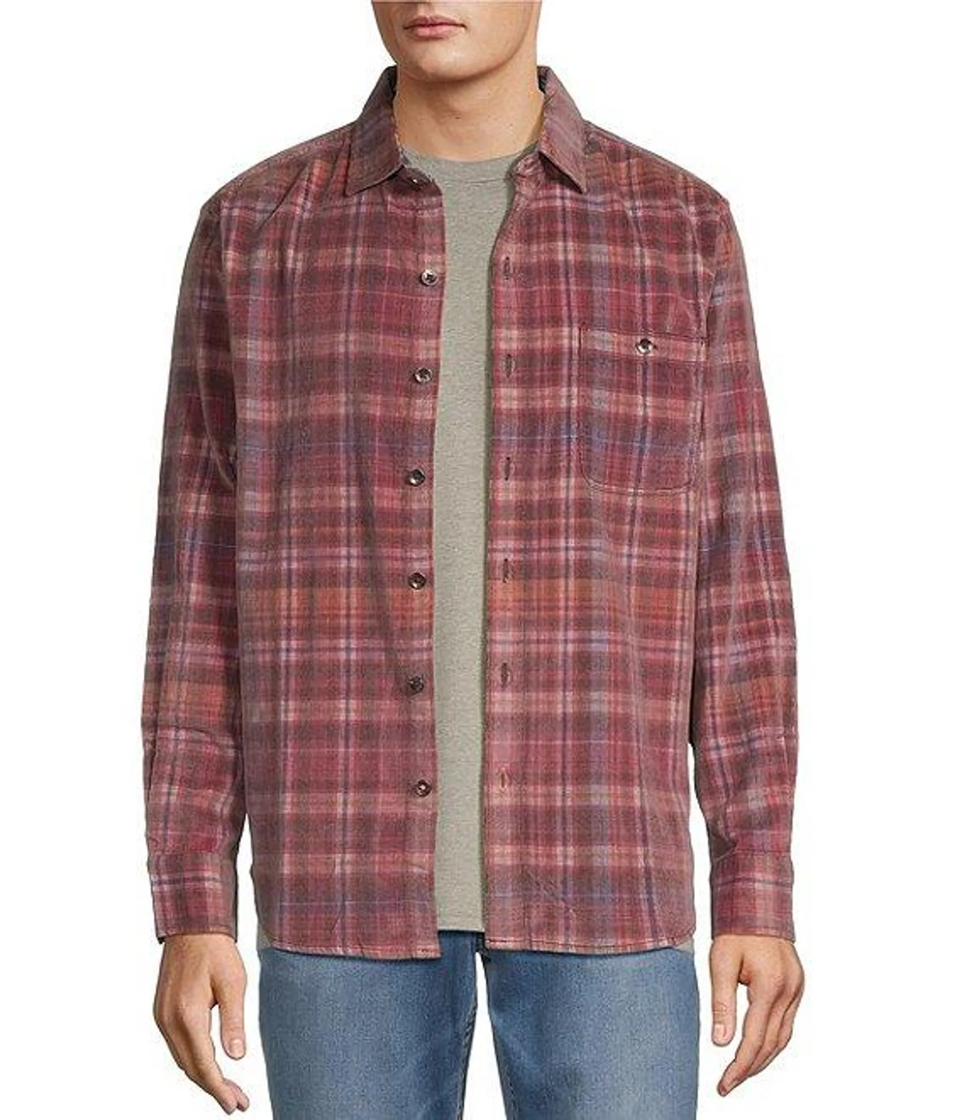 Coastline Cord Harbor Check Long Sleeve Corduroy Multi-Plaid Shirt