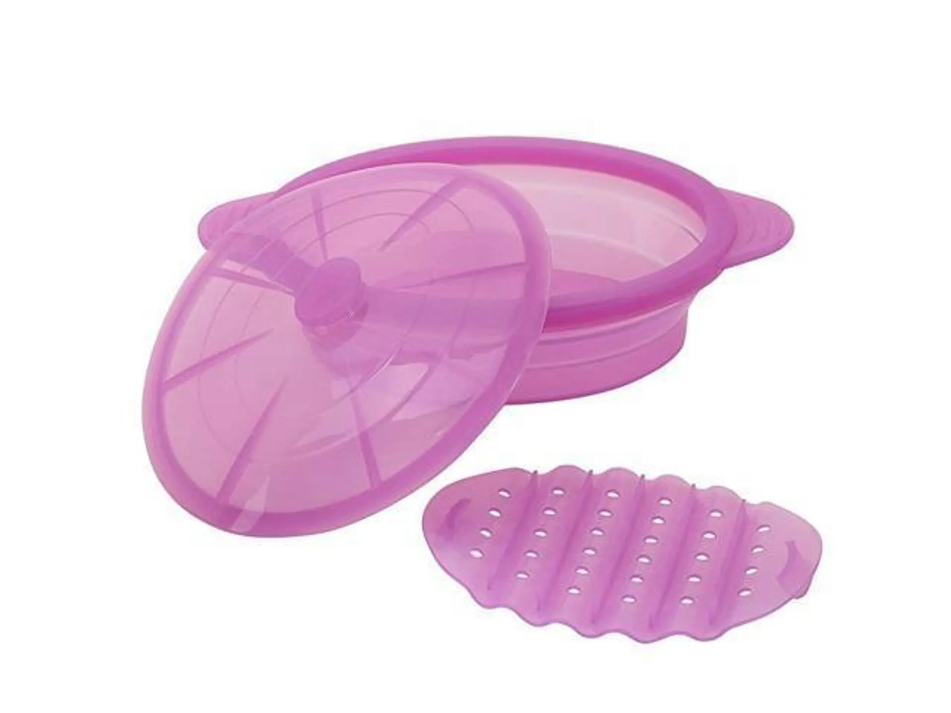 Steamer Collapsible Bowl-Silicone Steamer with Handle & Lid for Meal Prep with Detachable Partition, Easy to Store, BPA Free，Cookware, Freezer & Dishwasher Safe, Purple