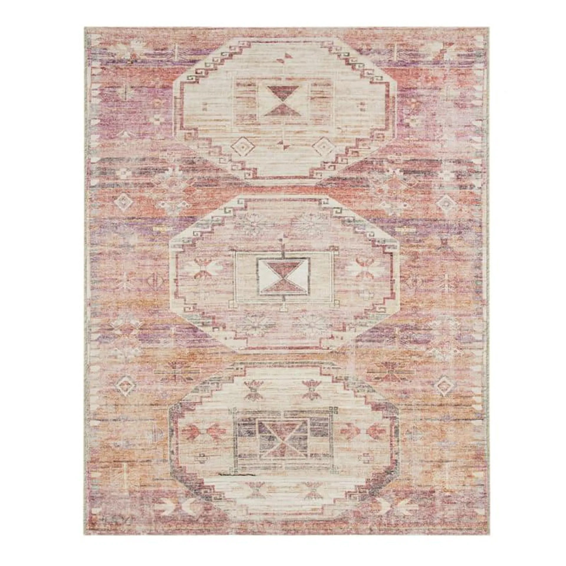 (B826) Red & Pink Tribal Patterned Washable Area Rug, 8x10