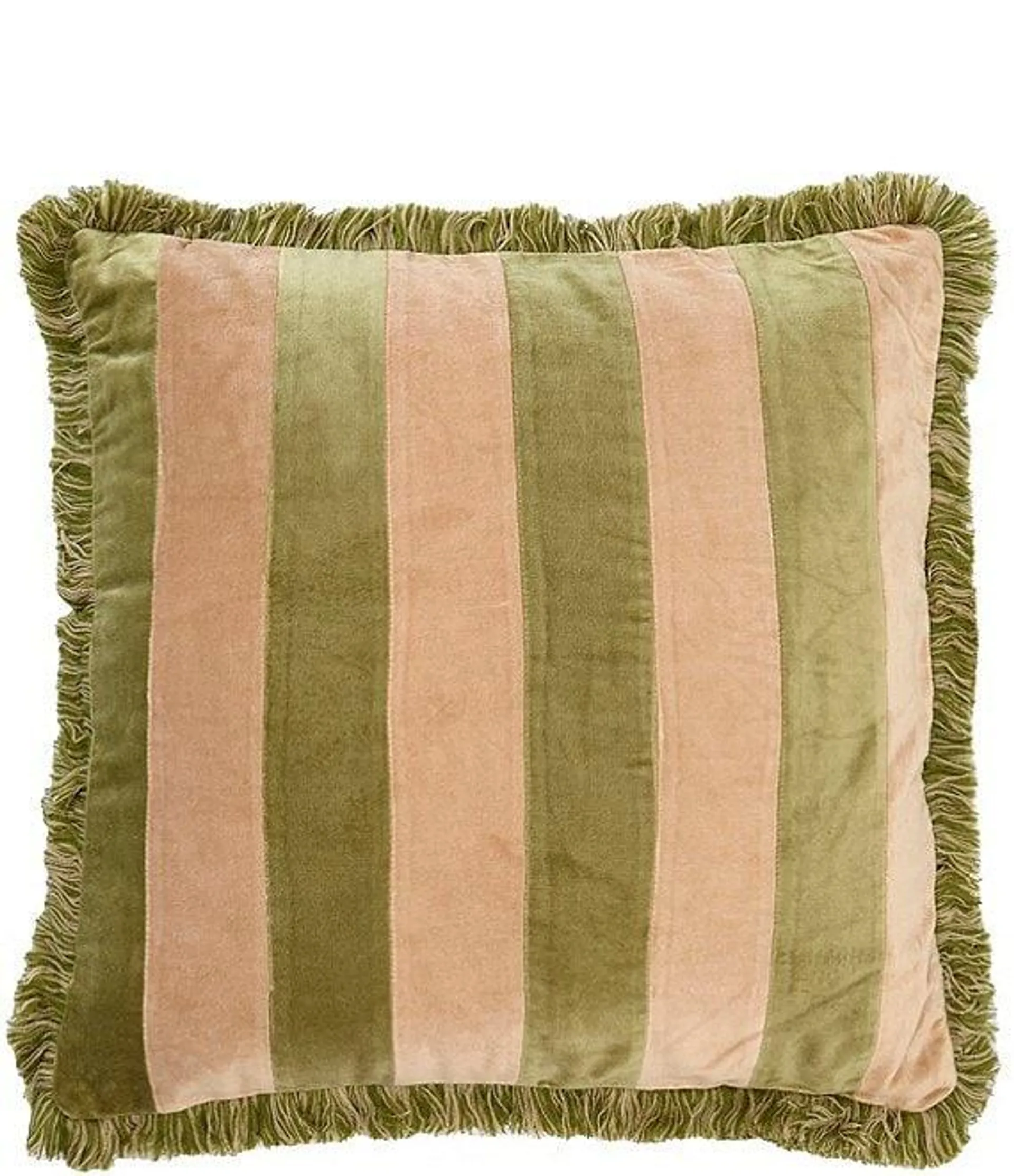 Pieced Velvet Trellis Fan Fringed Reversible Decorative Pillow