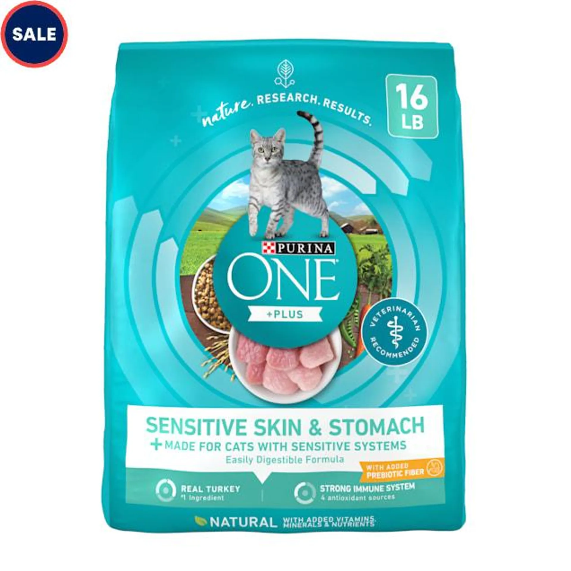 Purina ONE Sensitive Skin and Stomach Formula, +Plus Natural Dry Cat Food, 16 lbs.