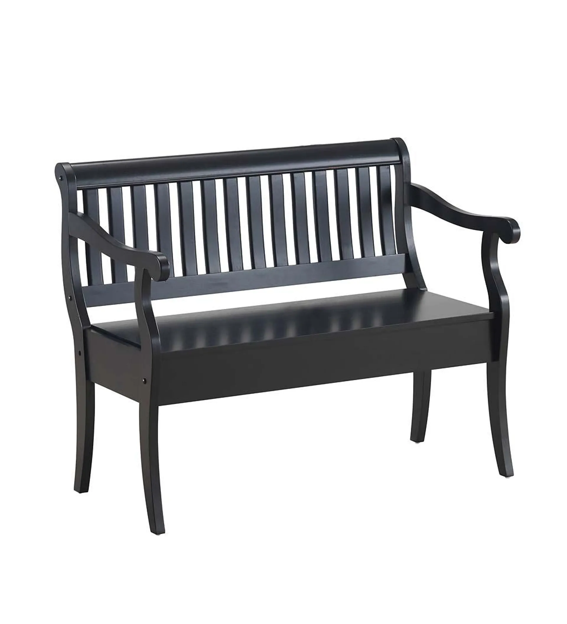 Handcrafted Slat-Back Storage Bench - Antique Black