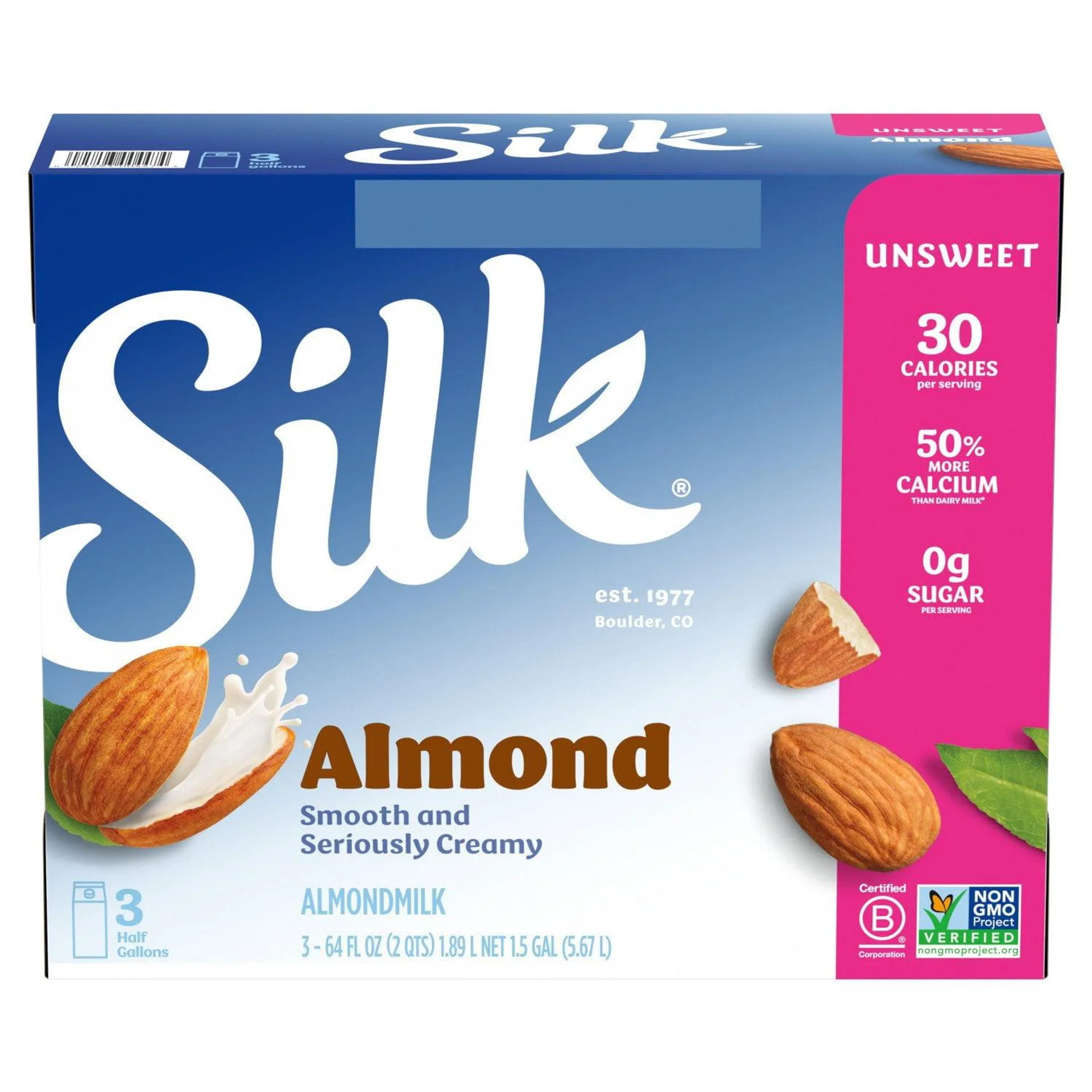 Silk Unsweetened Original Almond Milk half gallon, 64 oz., 3 pk.