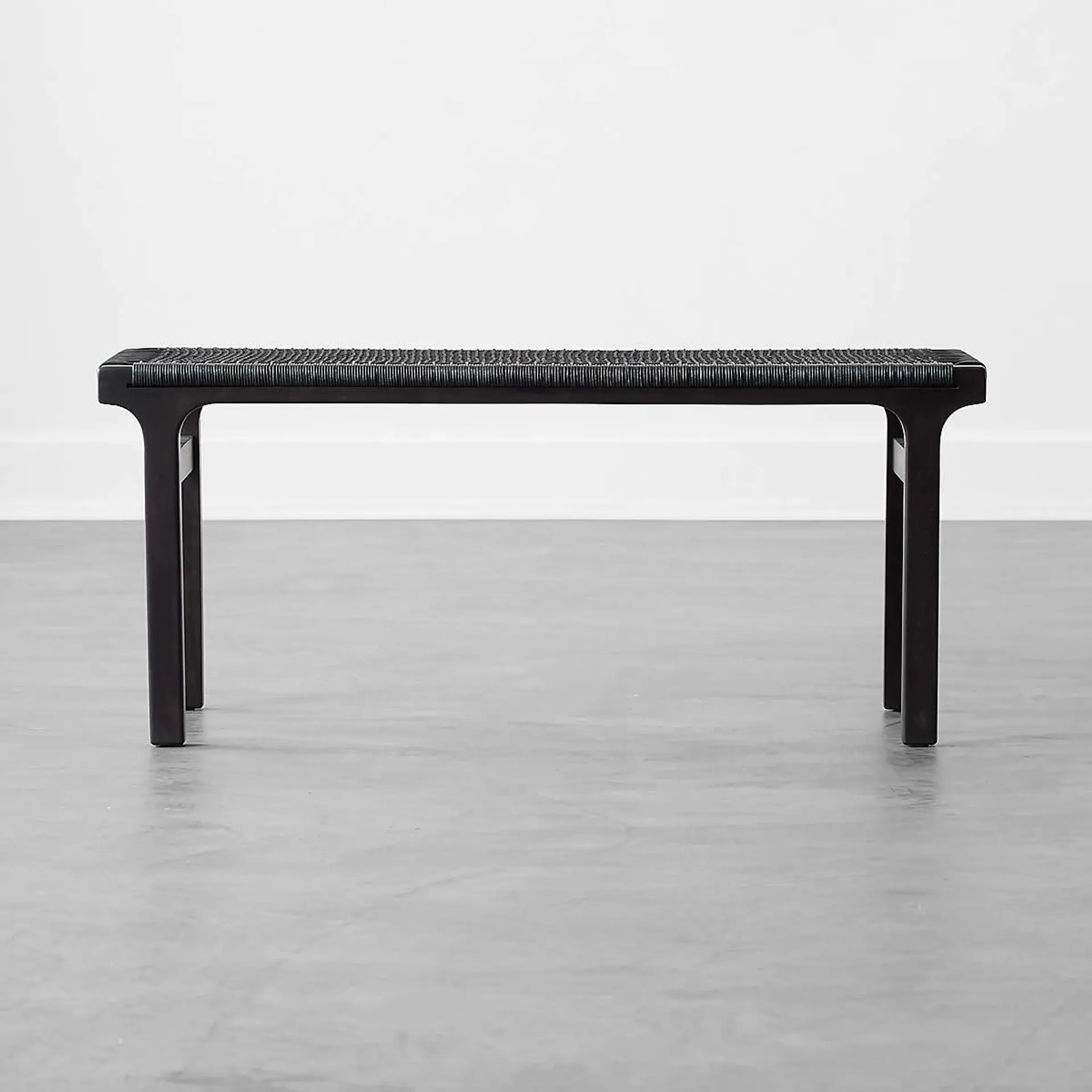 Small Black Leather Woven Bench