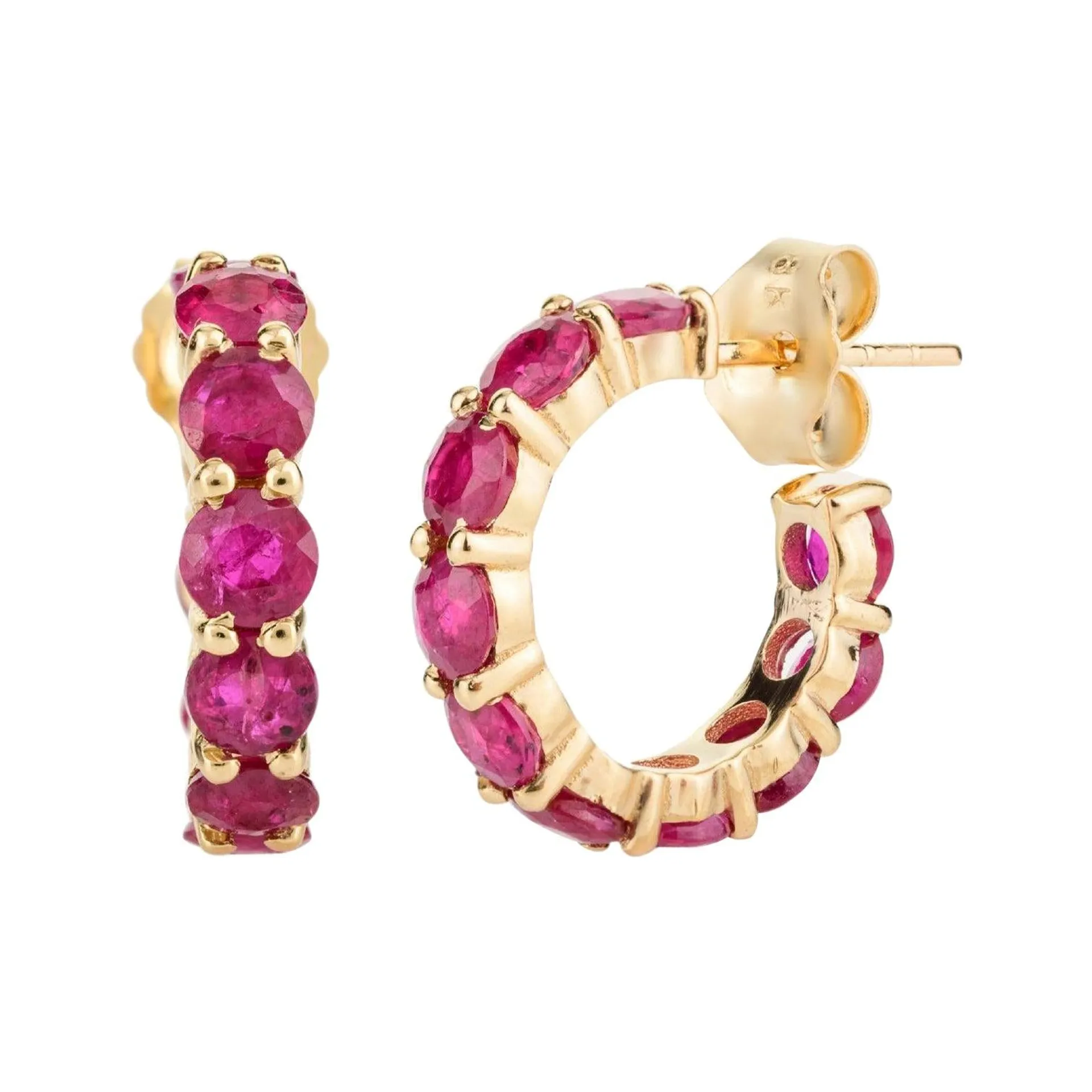 Dainty 18k Yellow Gold 1.95 Carats Ruby Huggie Hoop Earrings for Her