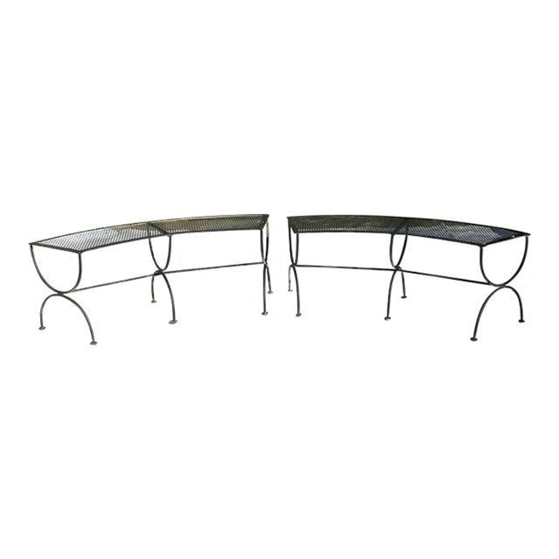 Pair of Curved Iron Benches Mesh Seats