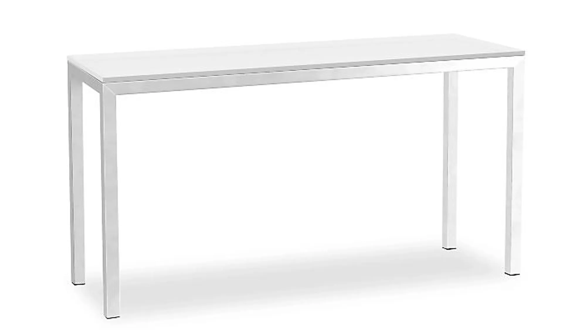 Parsons 48w 30d 35h Counter Table in 1.5" SS w/TMPRD White Satin Etch Glass