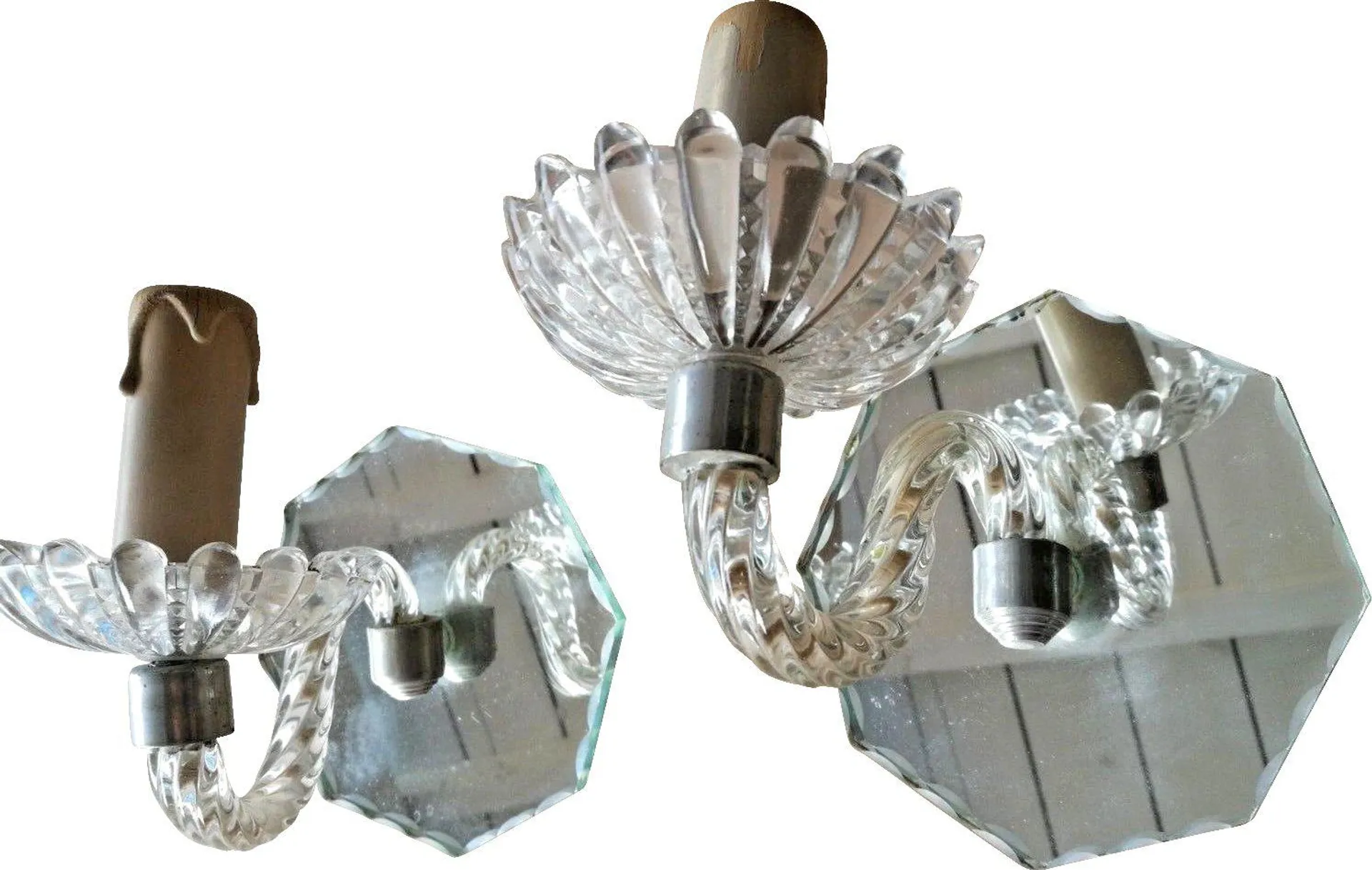 Pr Murano w/ Cut Mirrored Back Sconces