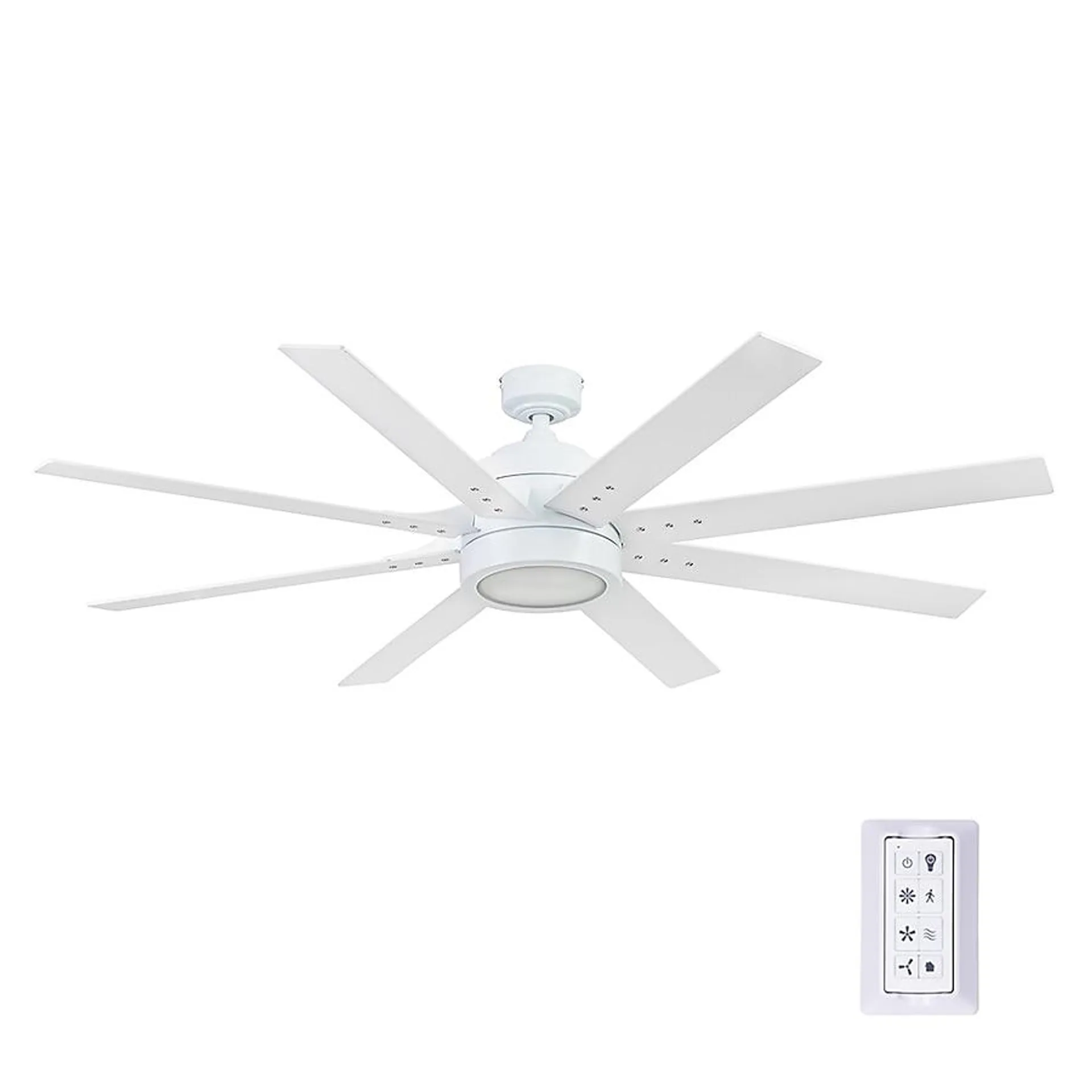 Honeywell Xerxes 62-in Bright White Indoor Ceiling Fan with Light and Remote (8-Blade)