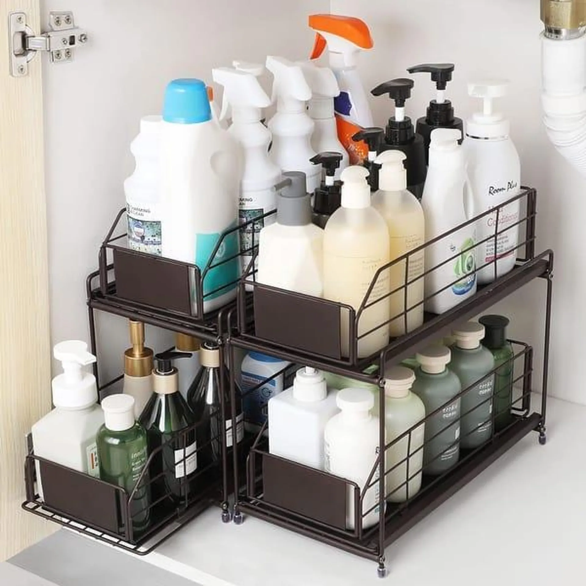 2 Pack Under Sink Rack Organizer with Sliding Drawers Basket Storage