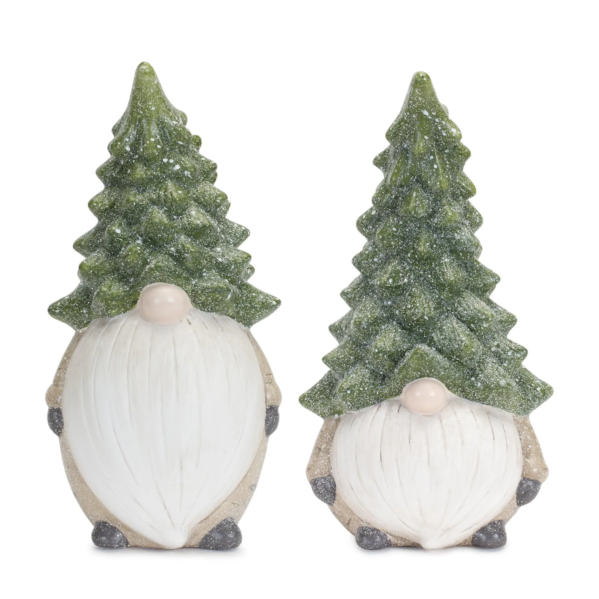 Terra Cotta Gnome Figurine with Pine Tree Hat, Set of 2