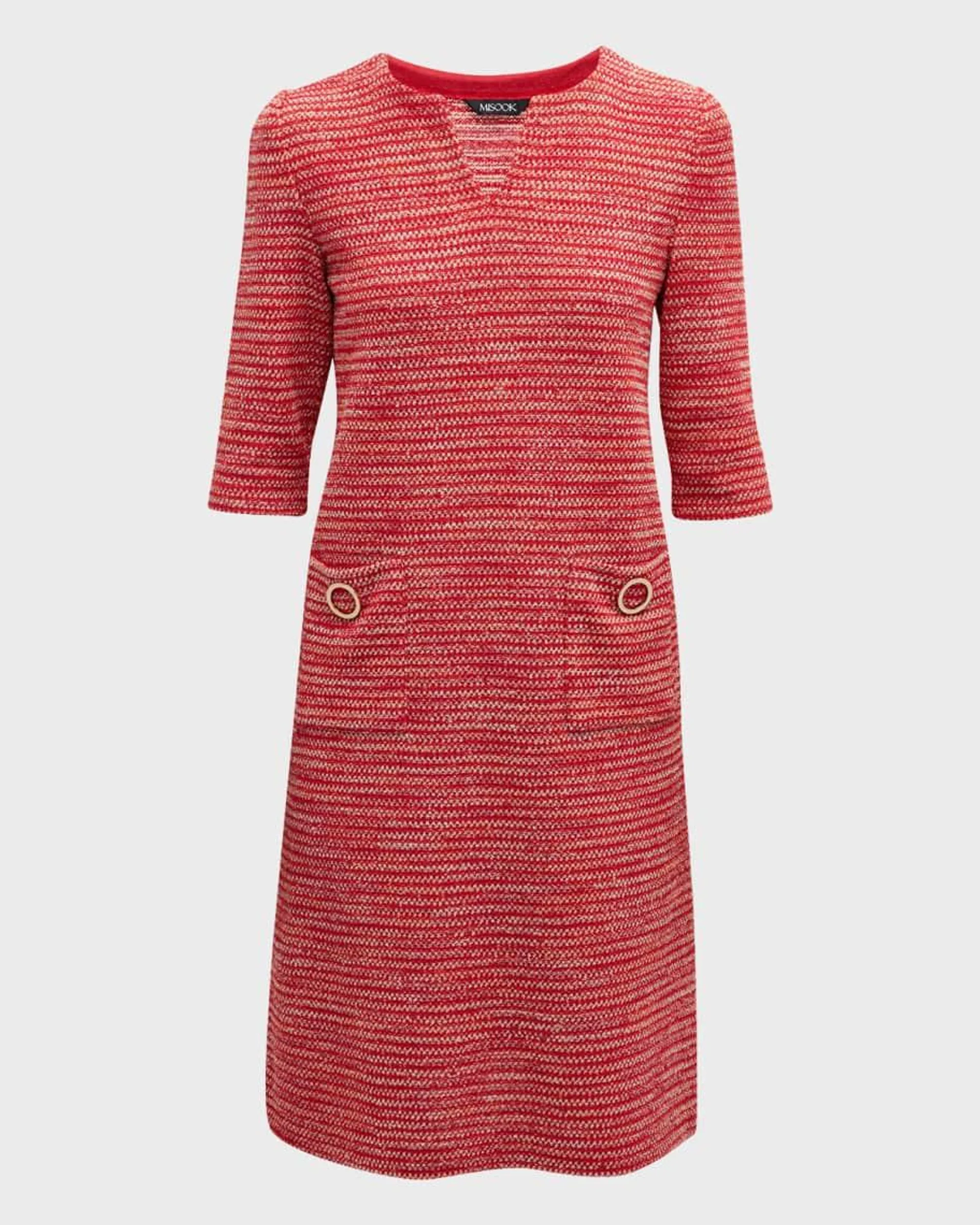 Split-Neck Tweed Shift Dress