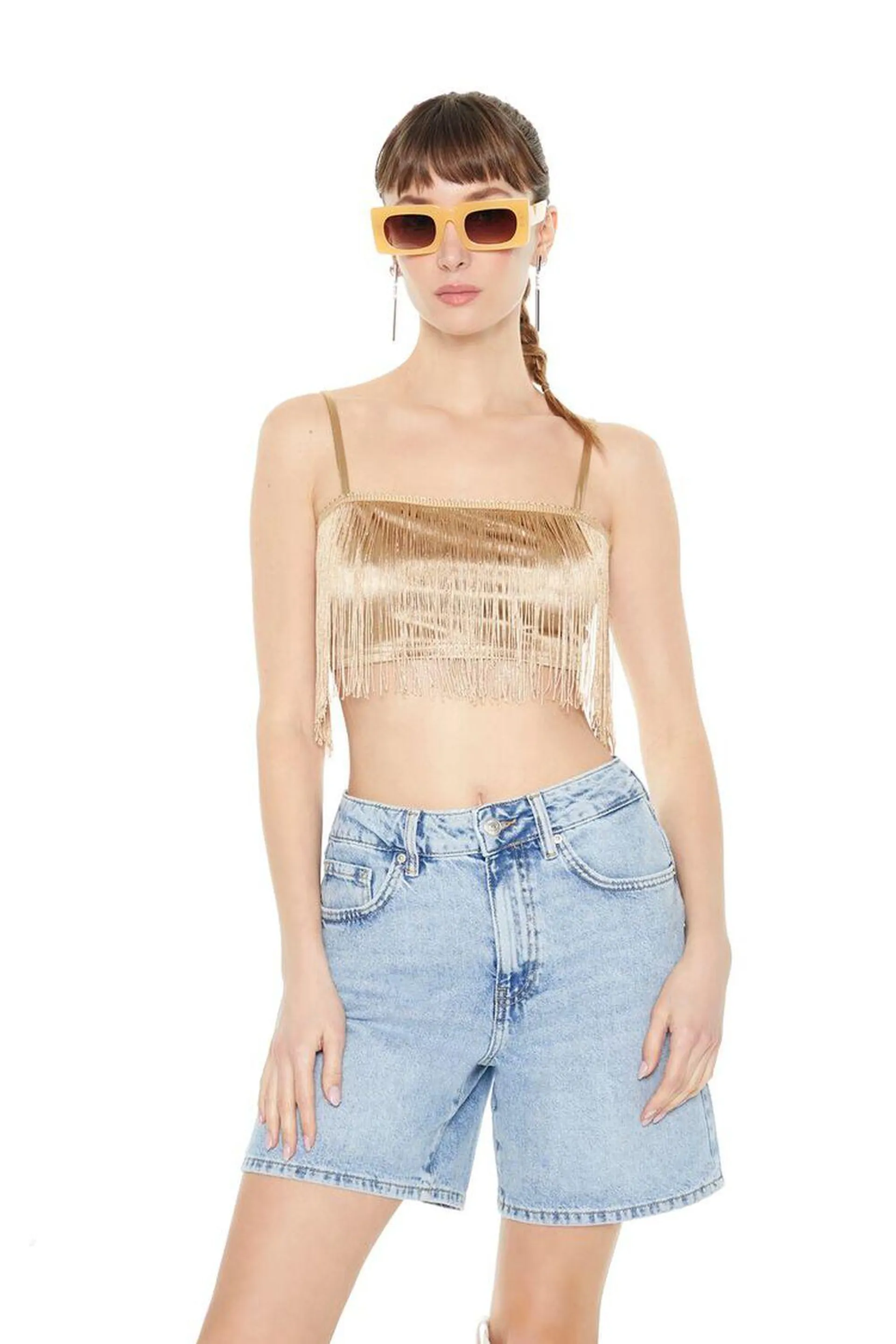 Satin Fringe Cropped Cami