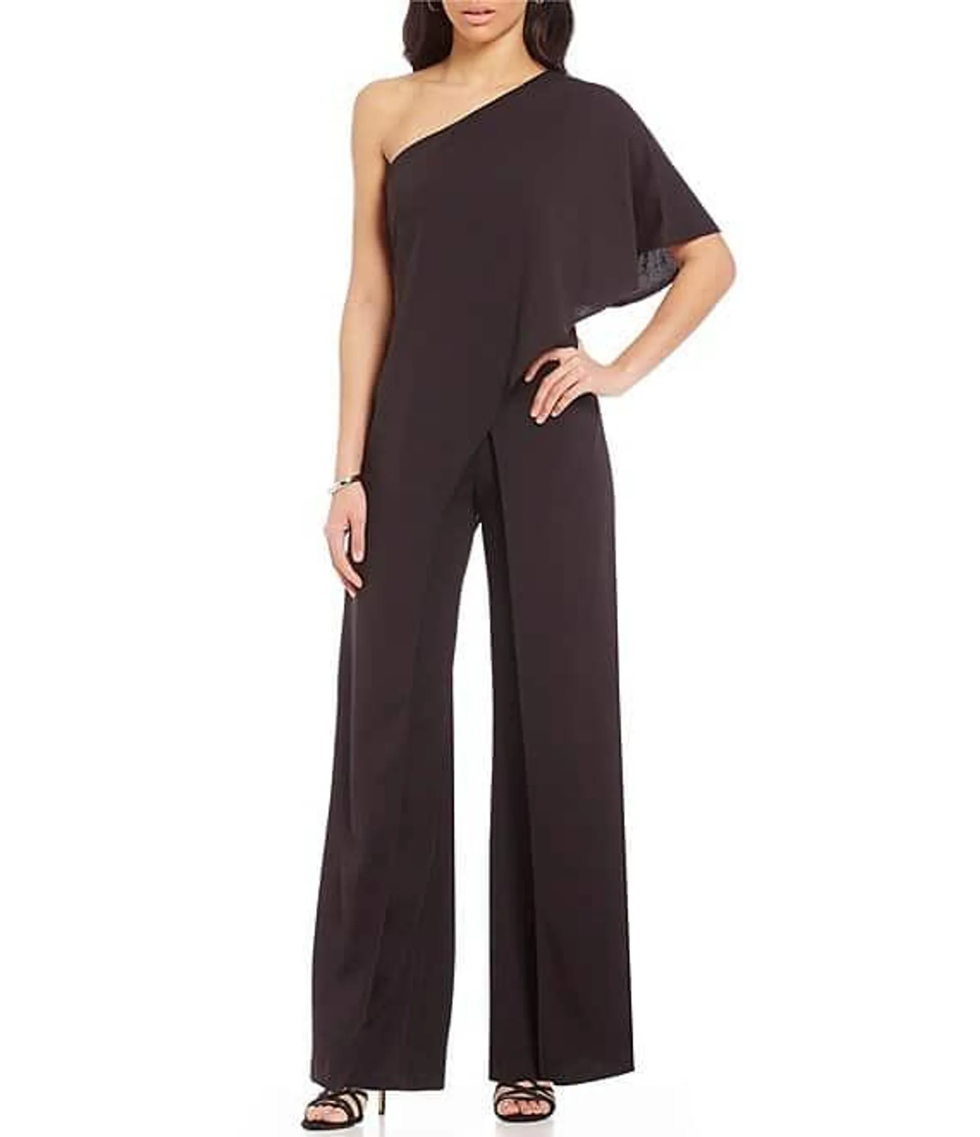 Stretch One Shoulder Short Flutter Sleeve Jumpsuit