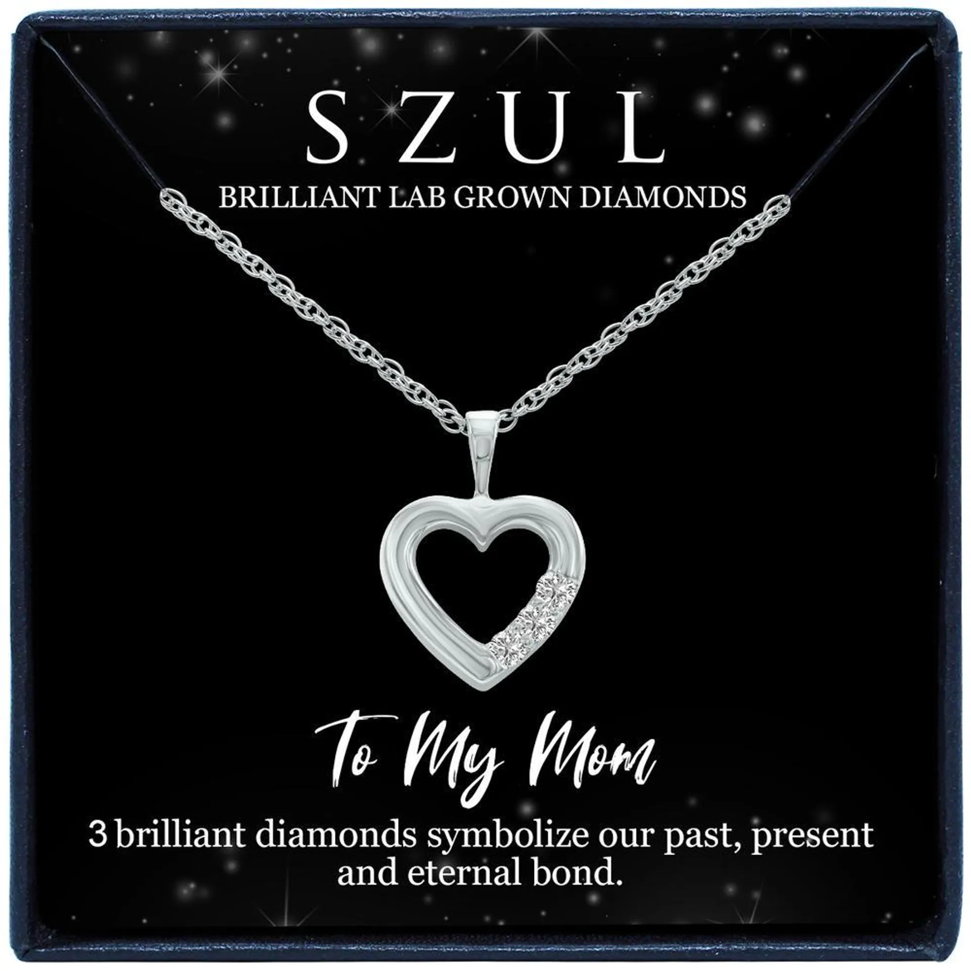 szul.com Jewelry Gift For Mom - 3 Stone Lab Grown Diamond Heart Necklace in .925 Sterling Silver