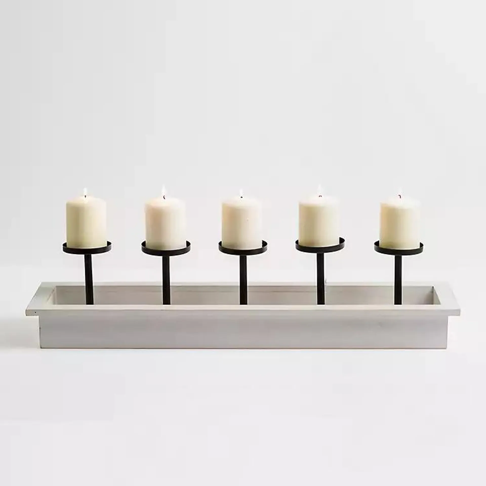 White Wood and Metal Pillar Candle Runner