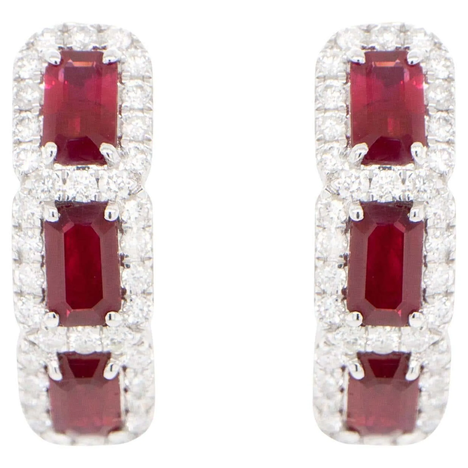 Ruby and Diamond Hoop Earrings 2.34 Carats 18K Gold