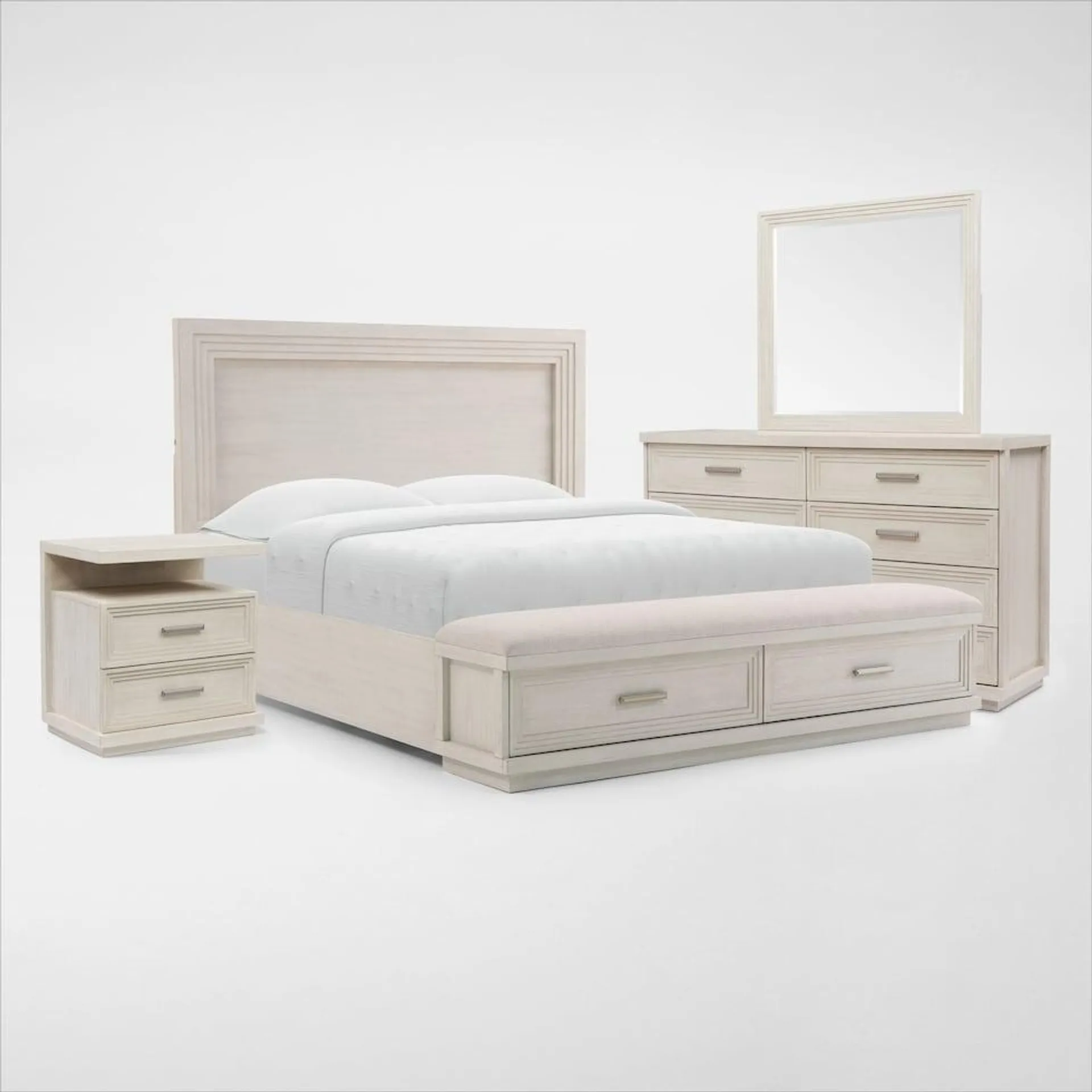 Arielle 6-Piece Bedroom Set with Storage Bed, Nightstand with USB Charging, Dresser and Mirror