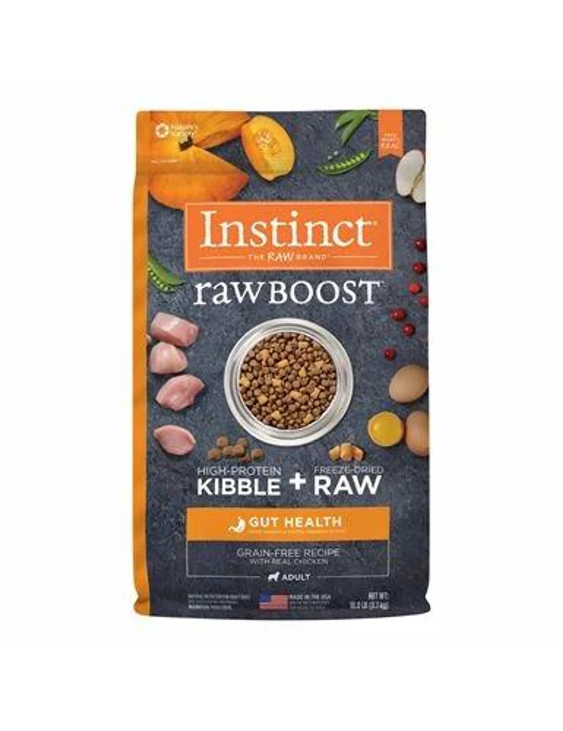 Instinct Raw Boost Gut Health Grain-Free Recipe with Real Chicken Dry Dog Food with Freeze-Dried Raw Pieces, 18 Pound Bag