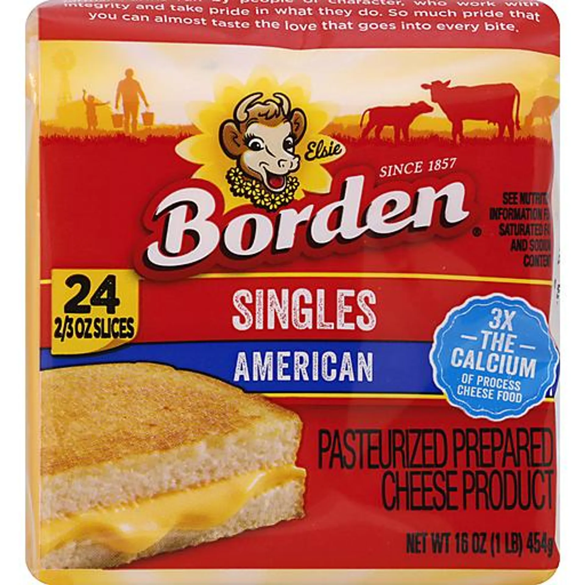 Borden Cheese Product, Pasteurized Prepared, American, Singles 24 ea