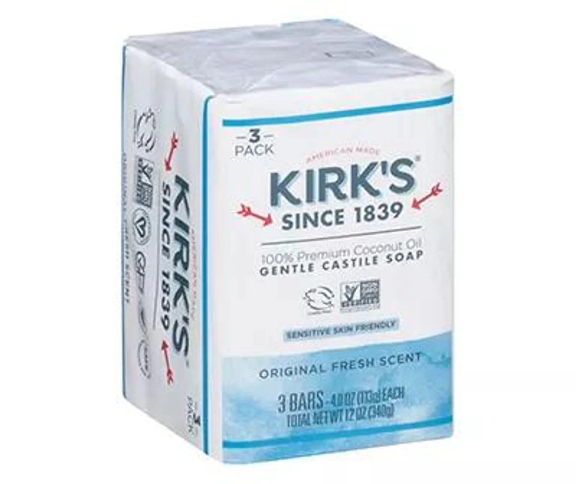 Kirk's Gentle Original Fresh Scent Castile Soap 3 - 4.0 oz Bars