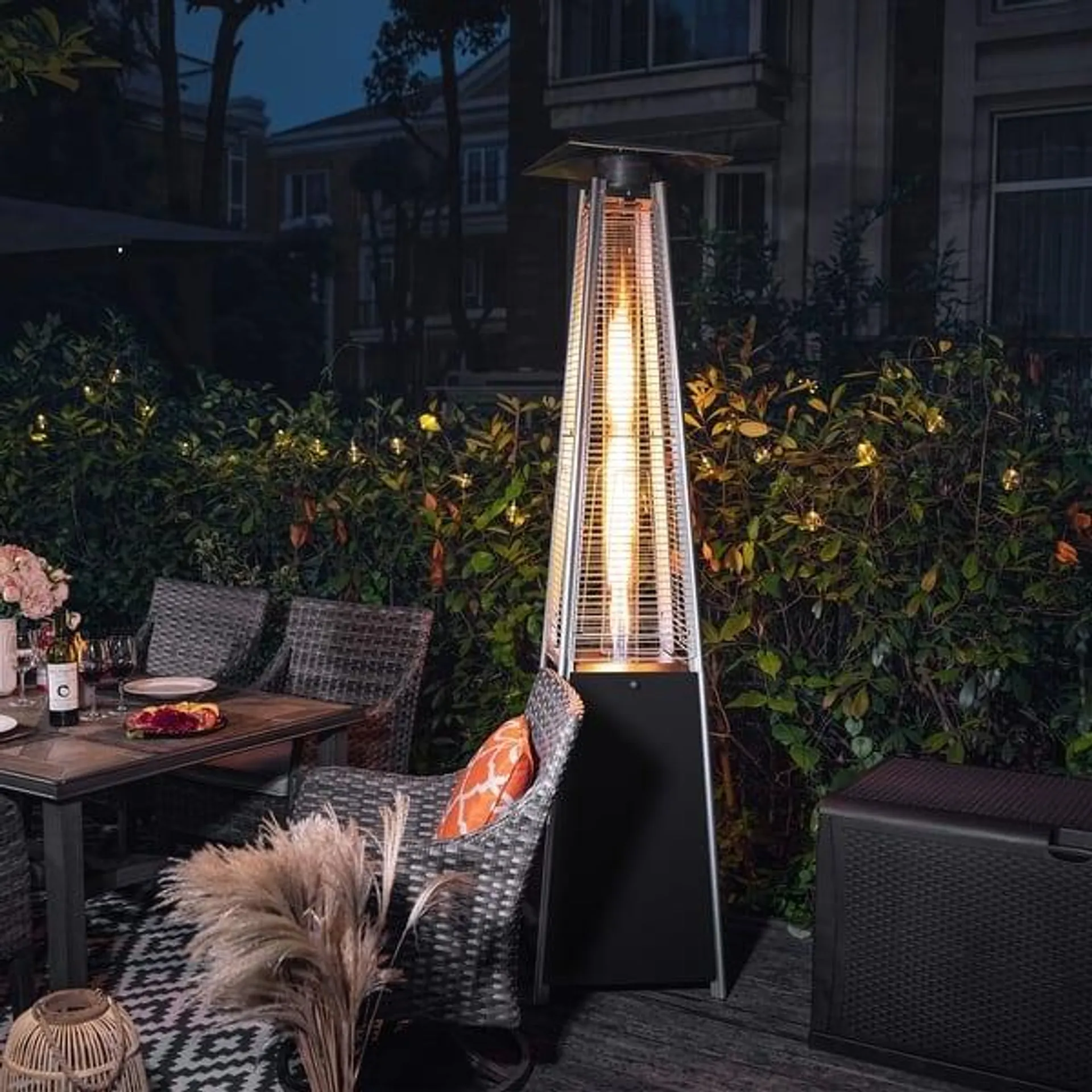 Outdoor 48,000 BTU Pyramid Propane Gas Patio Heater with Wheels