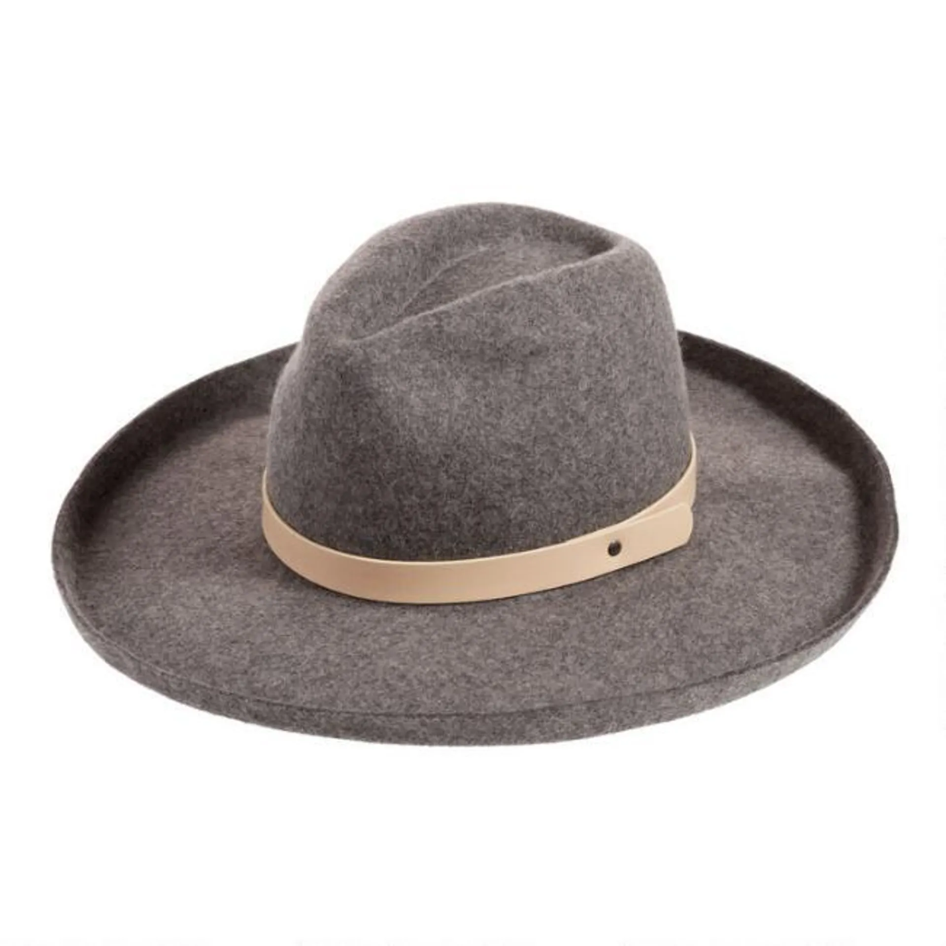 Heathered Gray Wool Rancher Hat With Tan Trim