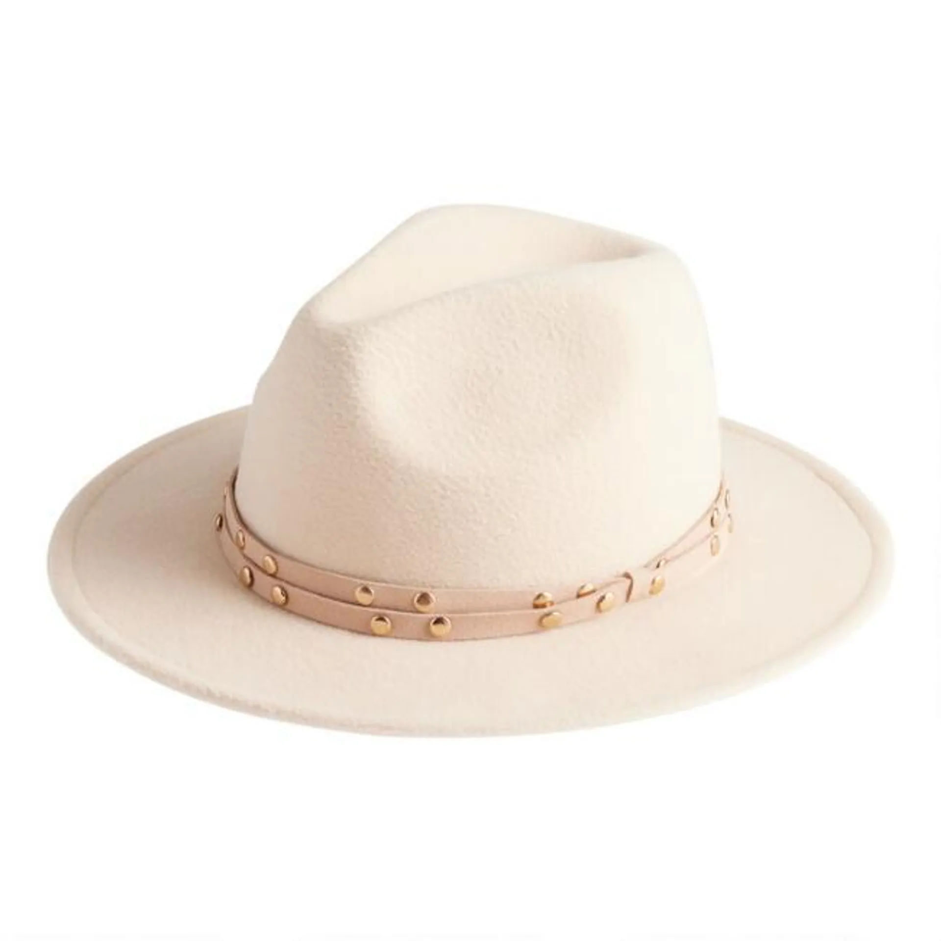 Cream Western Rancher Hat With Faux Leather Trim