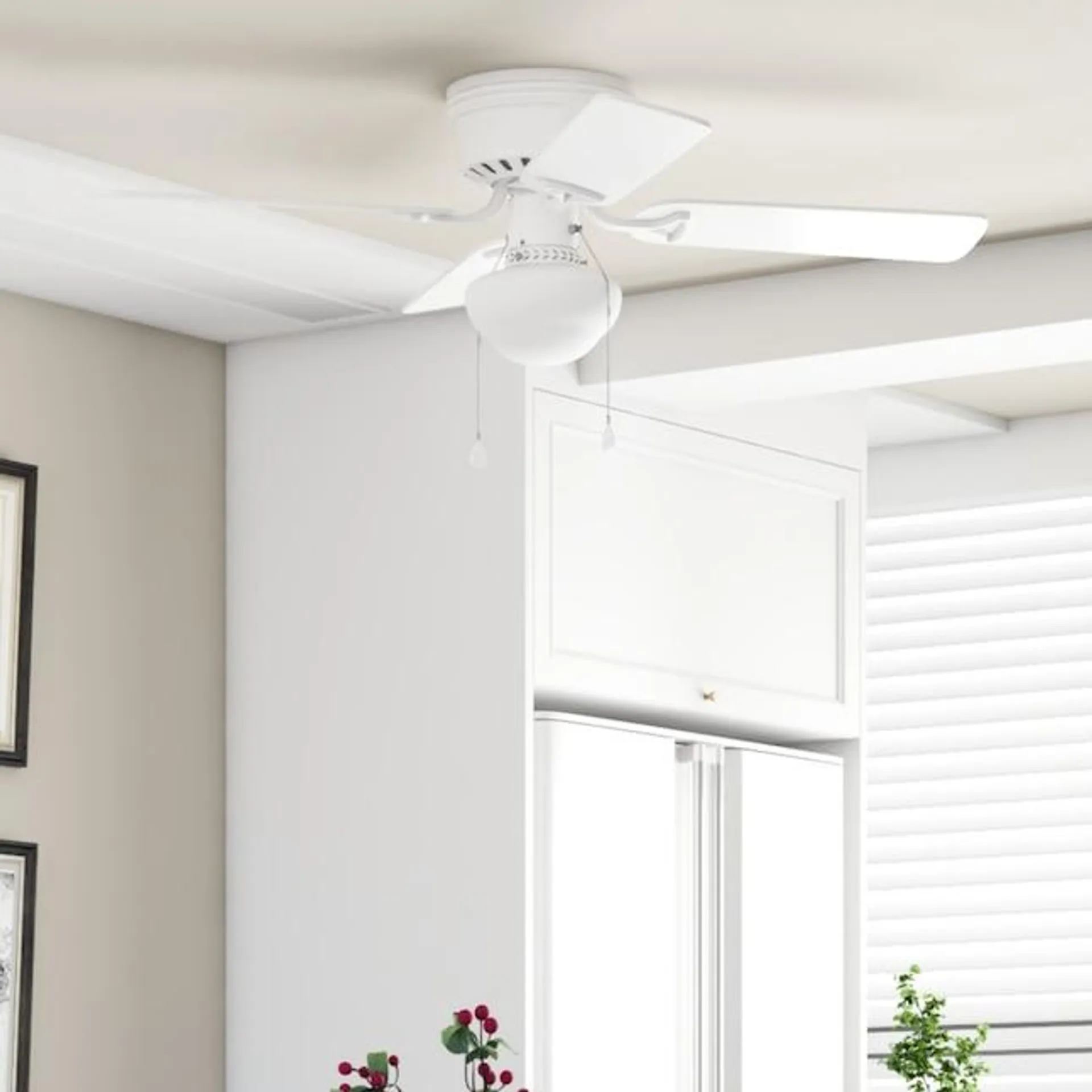 Harbor Breeze Armitage 42-in White with White/Blonde Blades LED Indoor Flush Mount Ceiling Fan with Light (4-Blade)