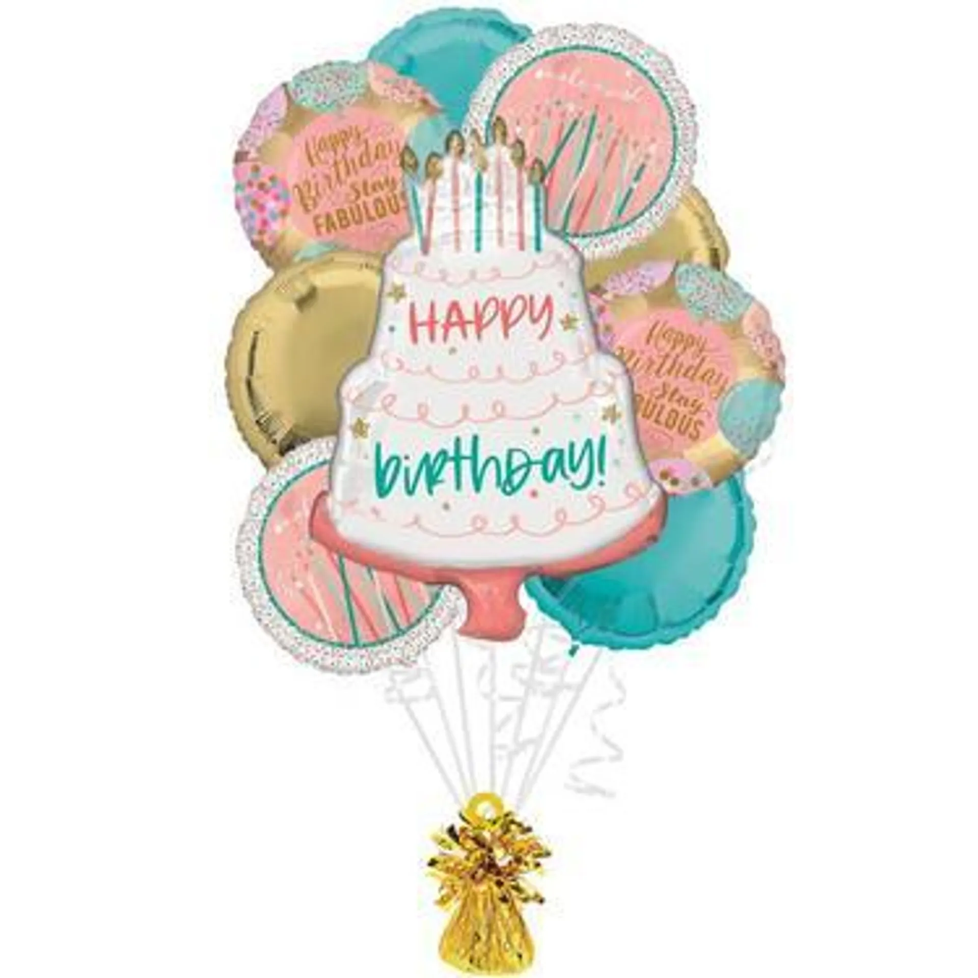 Happy Cake Day Birthday Foil Balloon Bouquet with Balloon Weight, 10pc