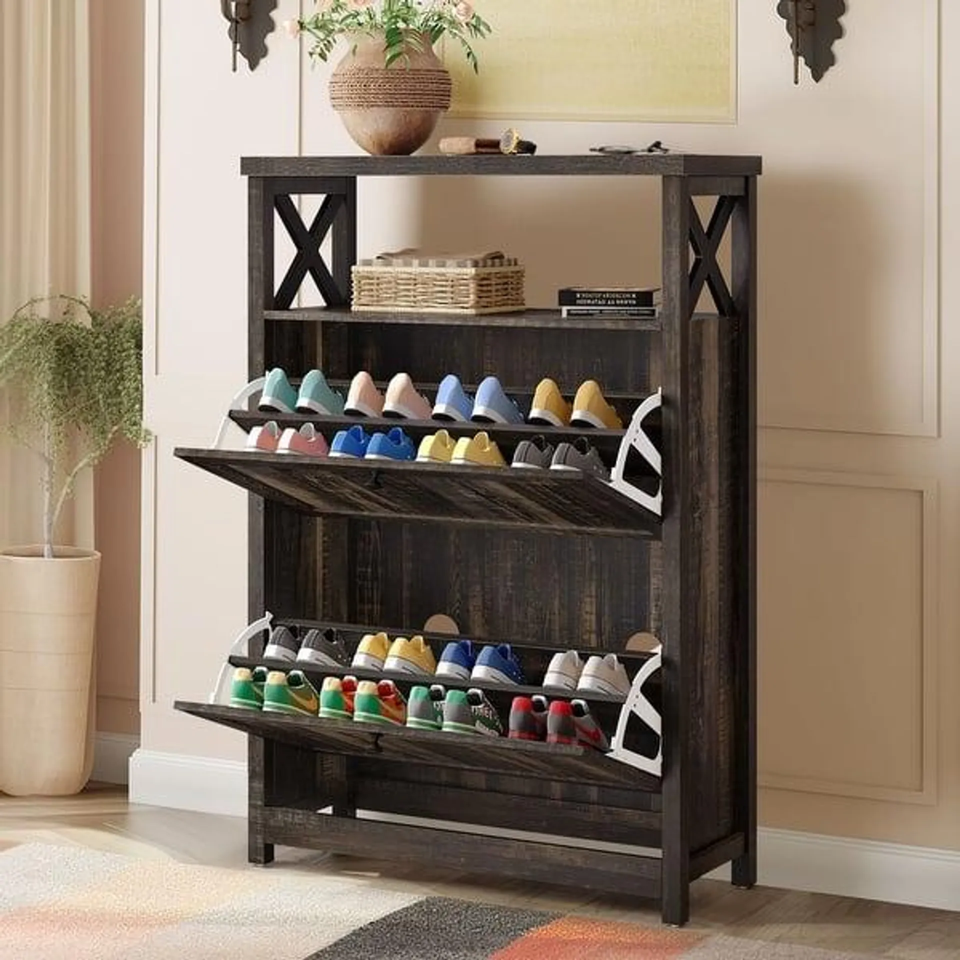 Moasis Shoe Storage Cabinet Organizer with 2 Compartments for Entryway Hallway