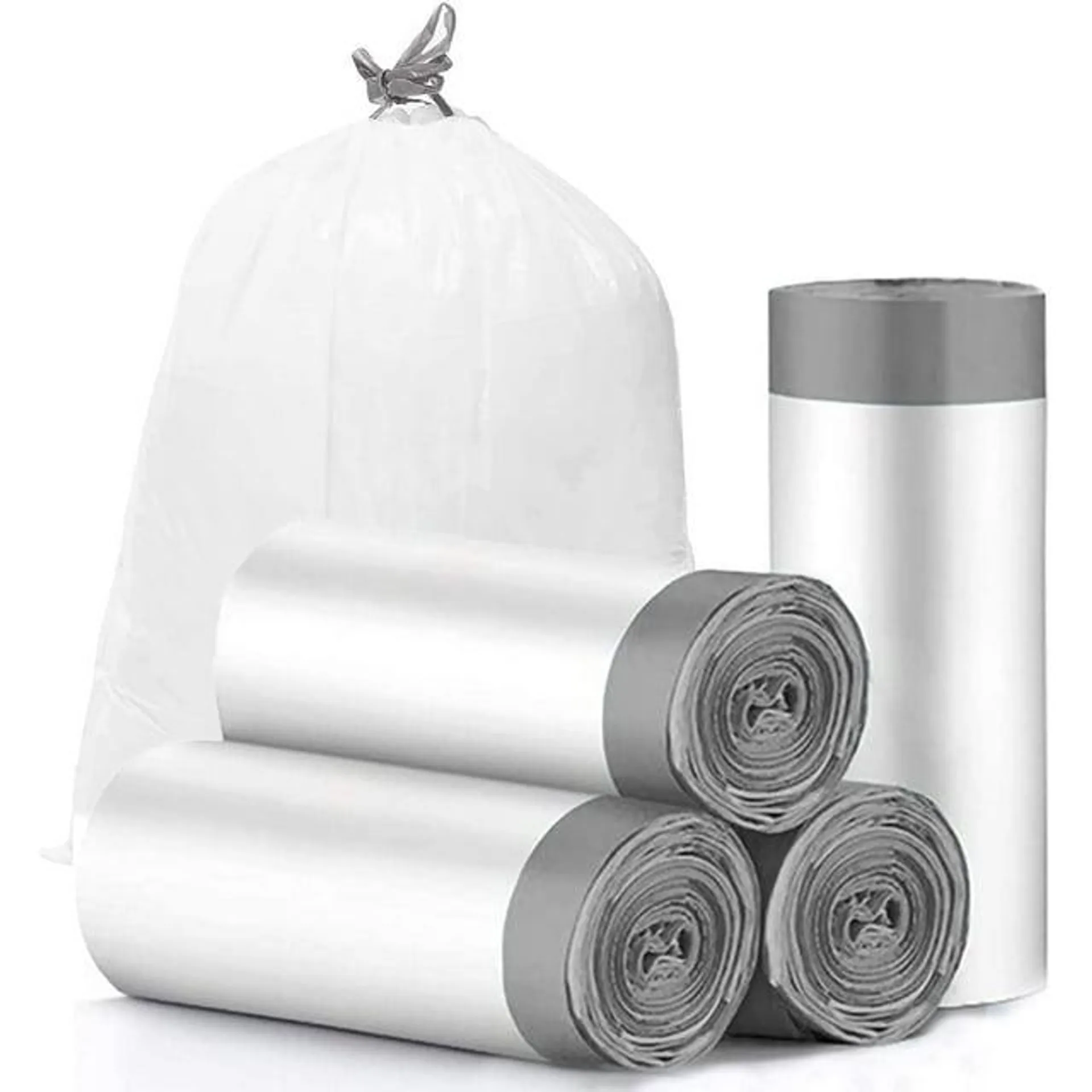 Charmount Drawstring 4 Gallon Trash Bags, Small Trash Bags, 60 Count (15 Liter)(Grey drawstring）, Unscented Trash Can Liner