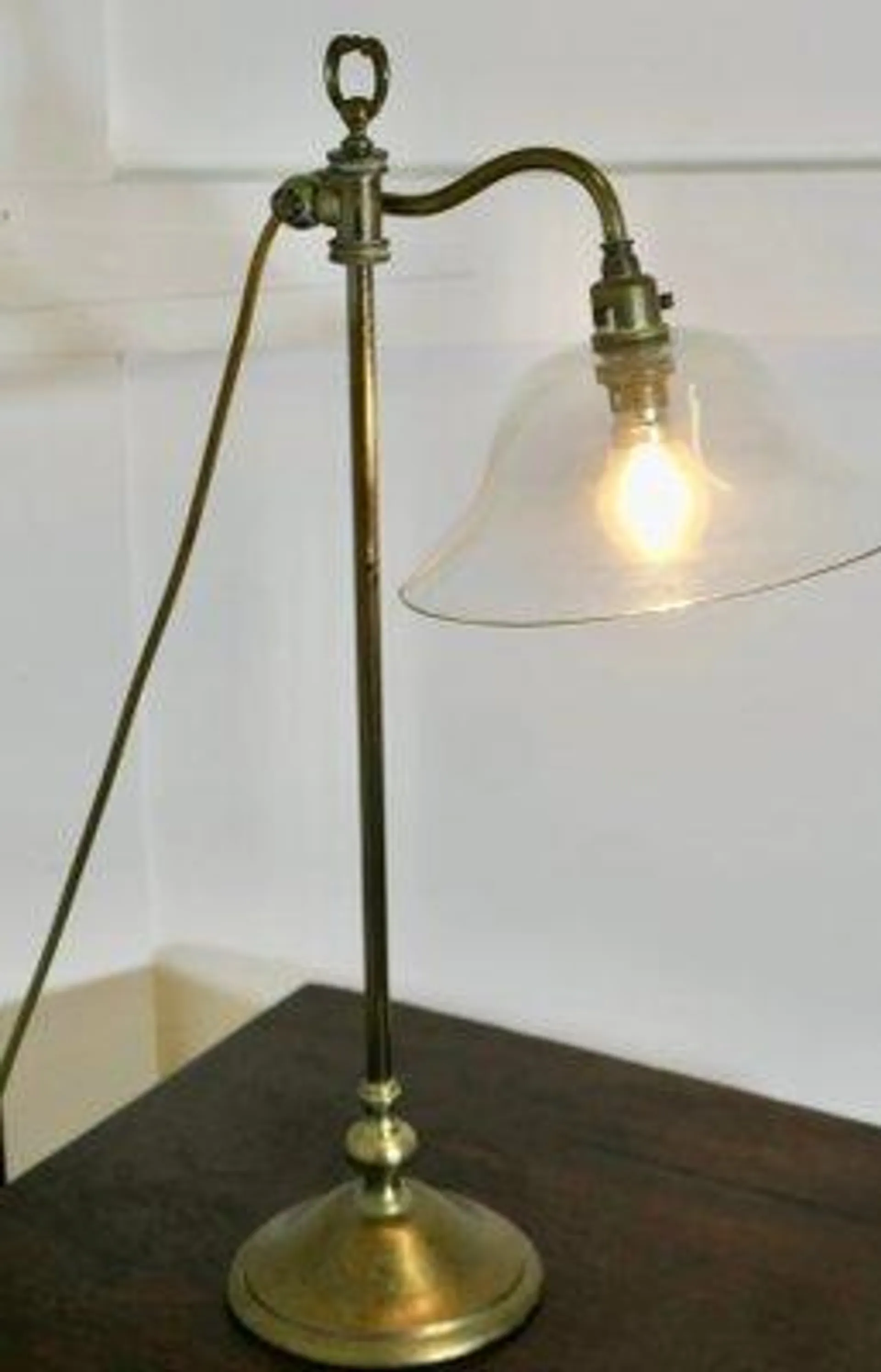 French Brass Desk Lamp with Blown Glass Shade, 1890s