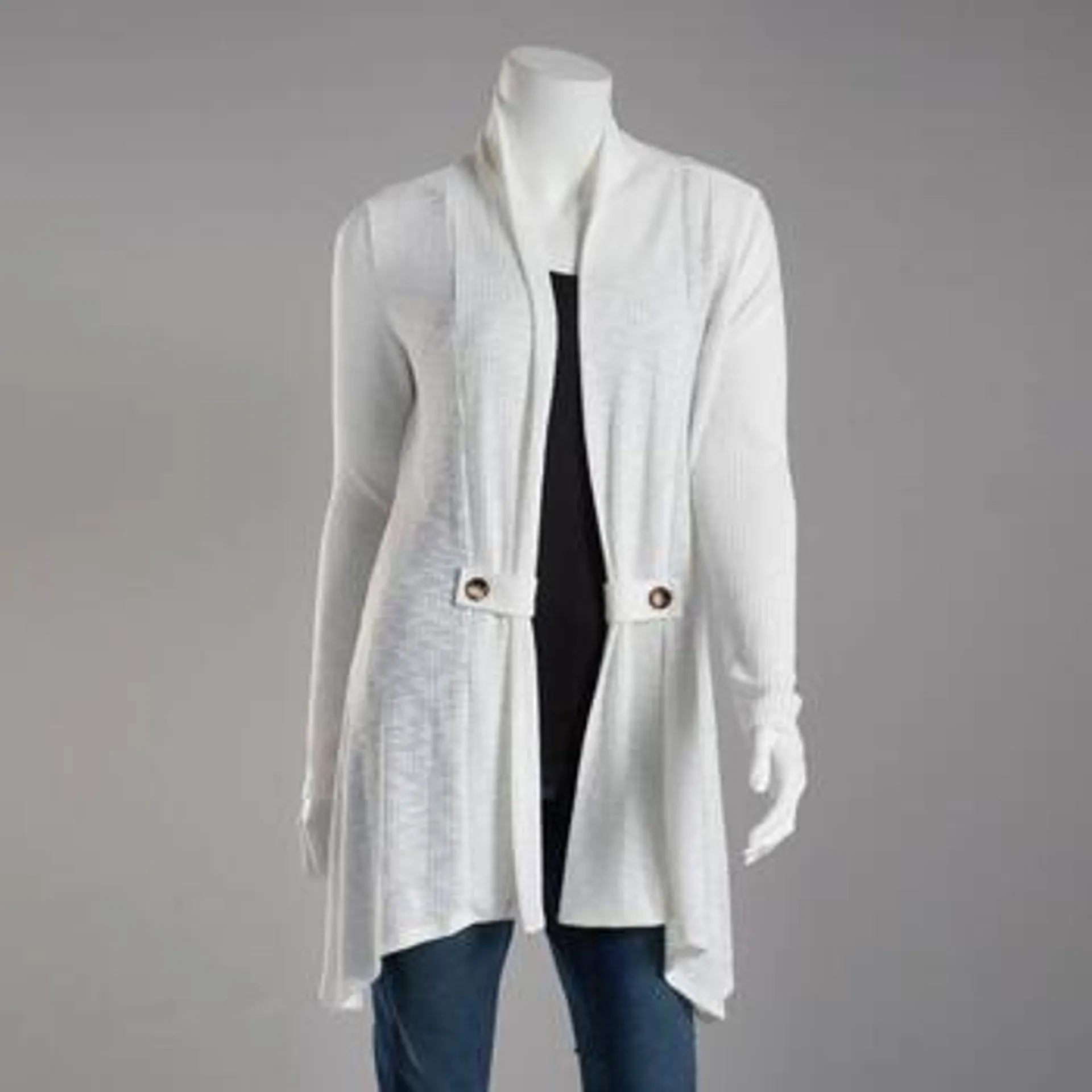 Womens Cure Open Front Solid Cardigan with Tab Detail