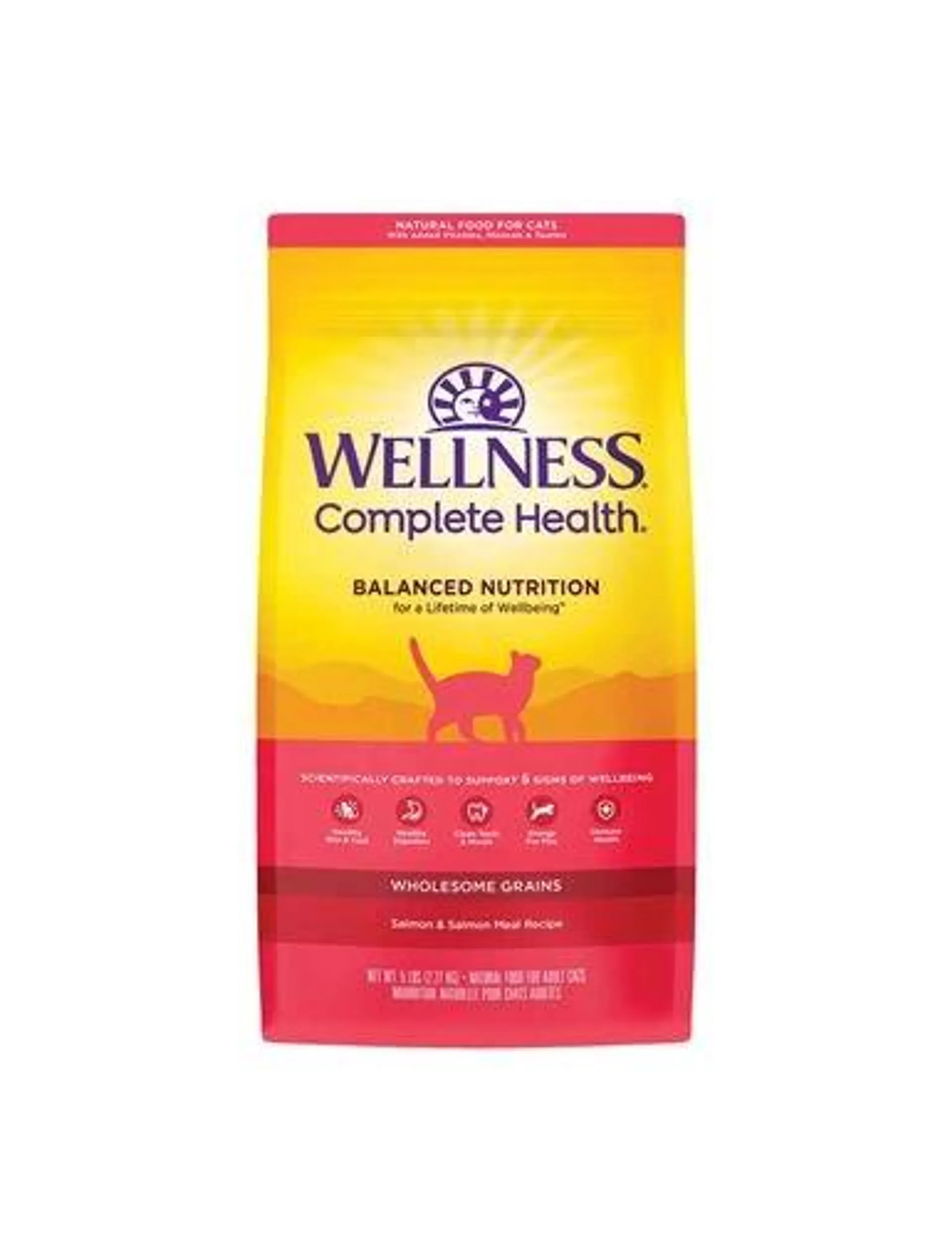 Wellness Complete Health Natural Dry Cat Food, Salmon & Salmon Meal Recipe, 5 Pound Bag