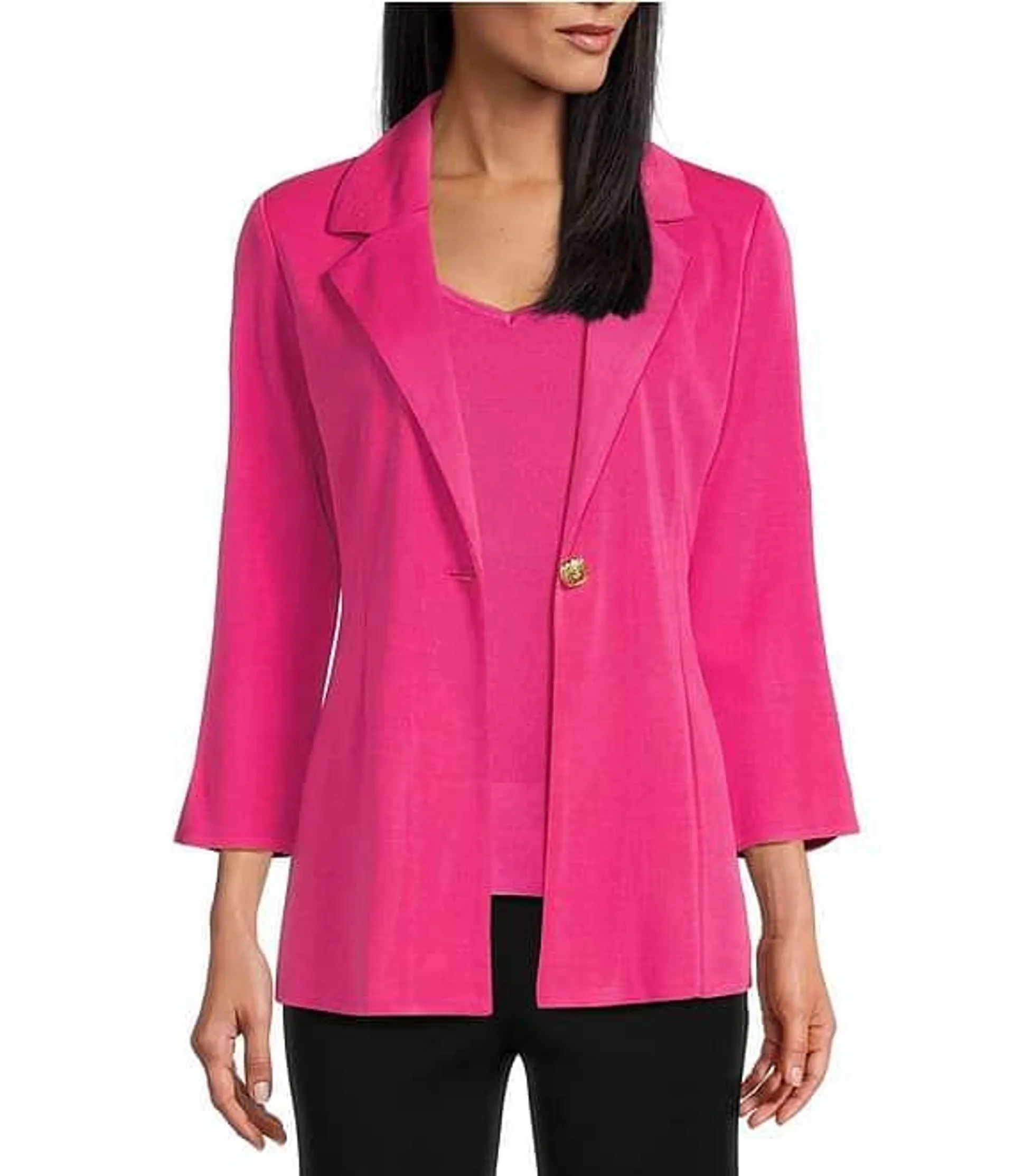 Notch Lapel 3/4 Sleeve One Button Knit Jacket