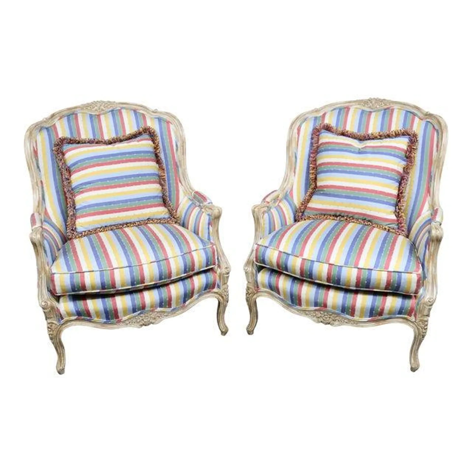 Oversized Louis XV Striped Bergeres/Pair