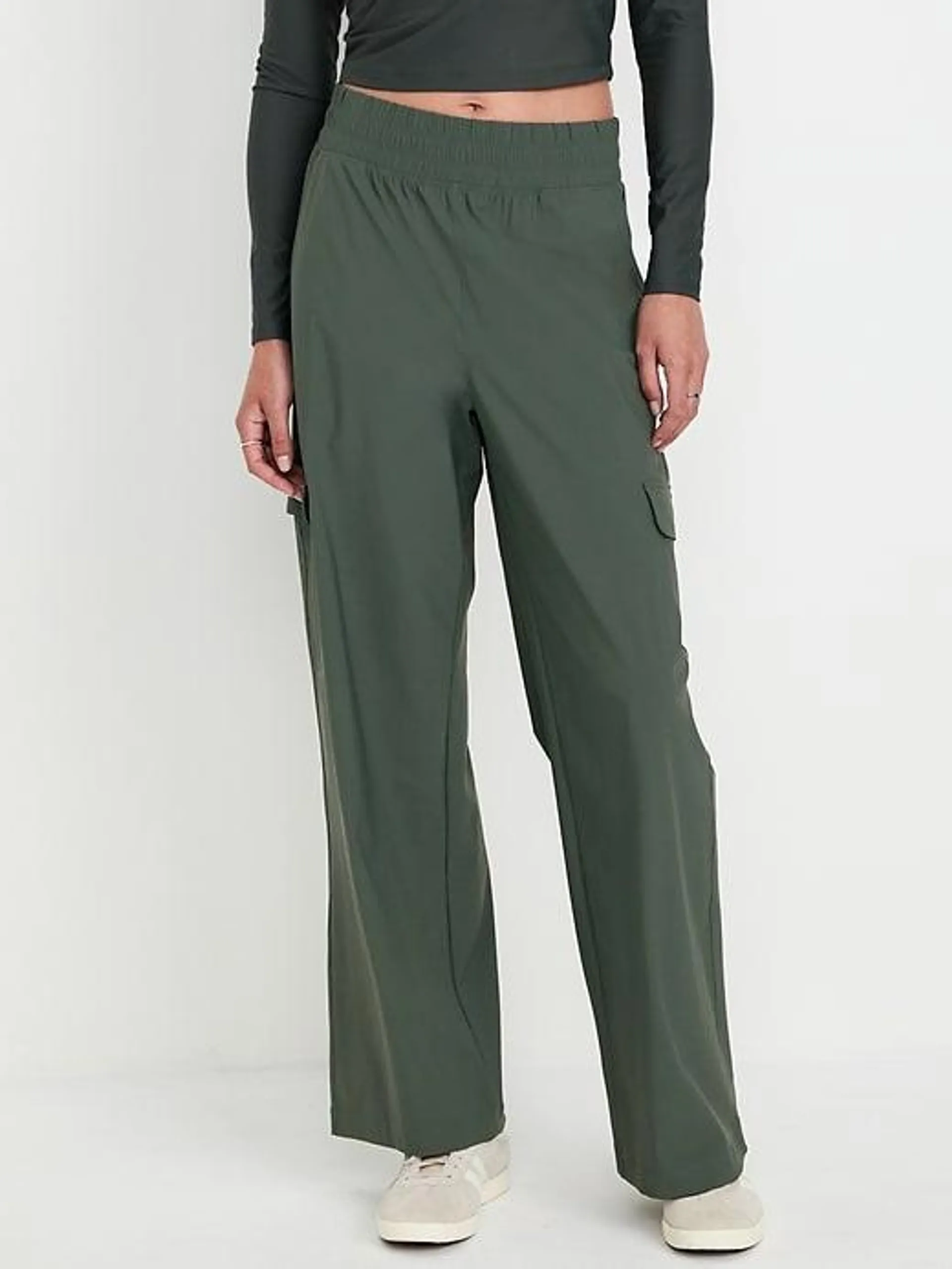 High-Waisted SleekTech Wide-Leg Cargo Pants