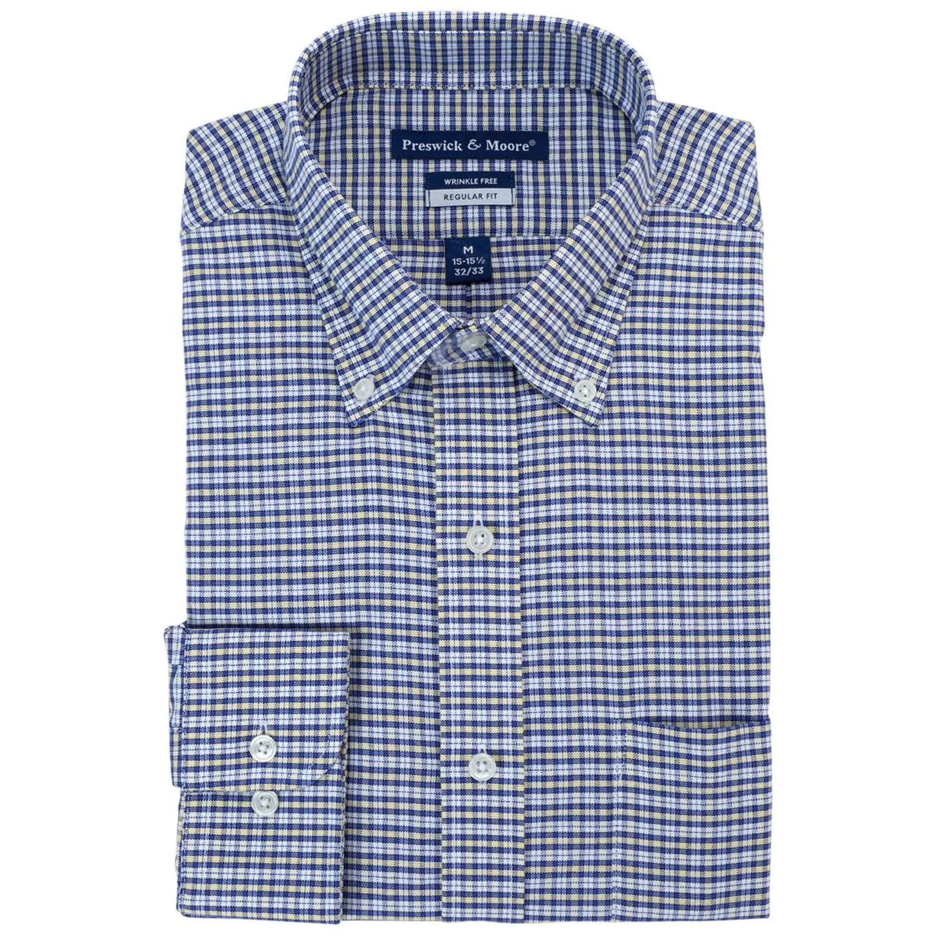 Mens Preswick & Moore Oxford Dress Shirt - Navy/Yellow