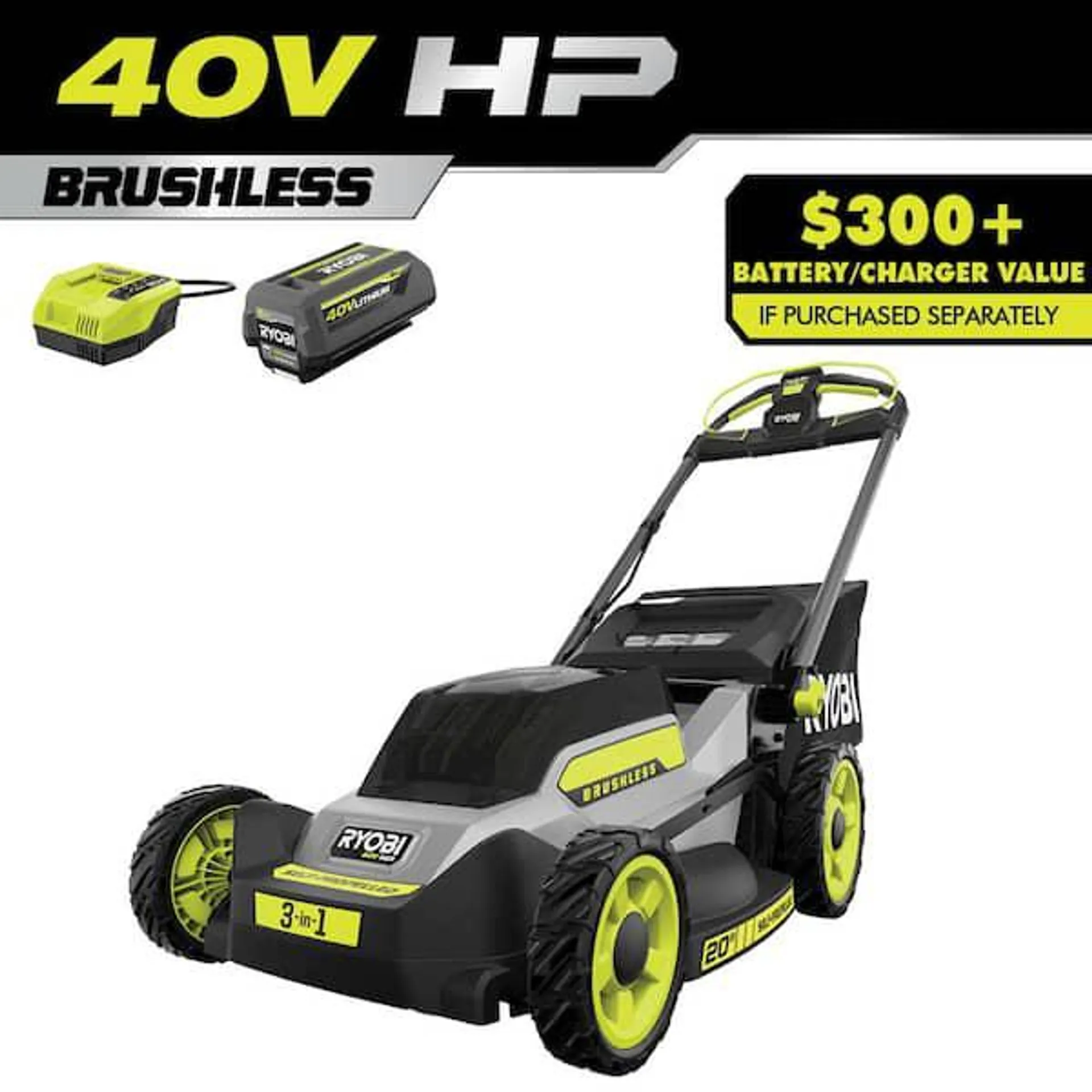 40V HP Brushless 20 in. Cordless Electric Battery Walk Behind Self-Propelled Mower with 6.0 Ah Battery and Charger