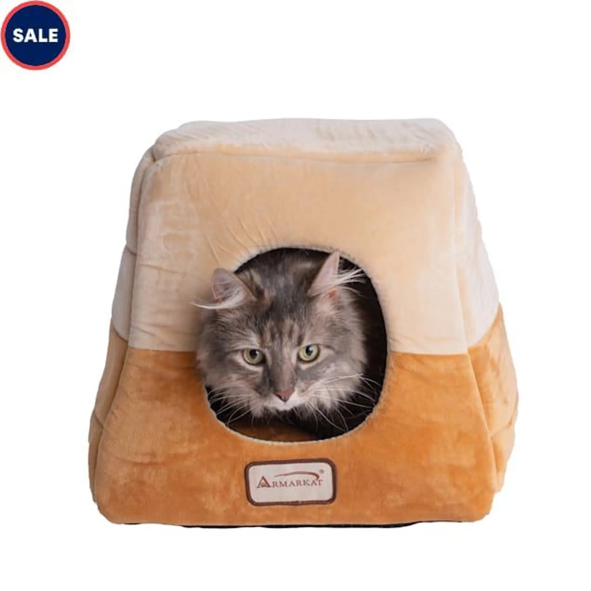 Armarkat House Cat Bed in Brown and Beige, 14" L X 14" W